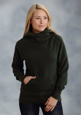 Knit Perfection Cozy And Warm Ouray Womens Forest Green 100% Cotton USA Asymmetric Hoodie