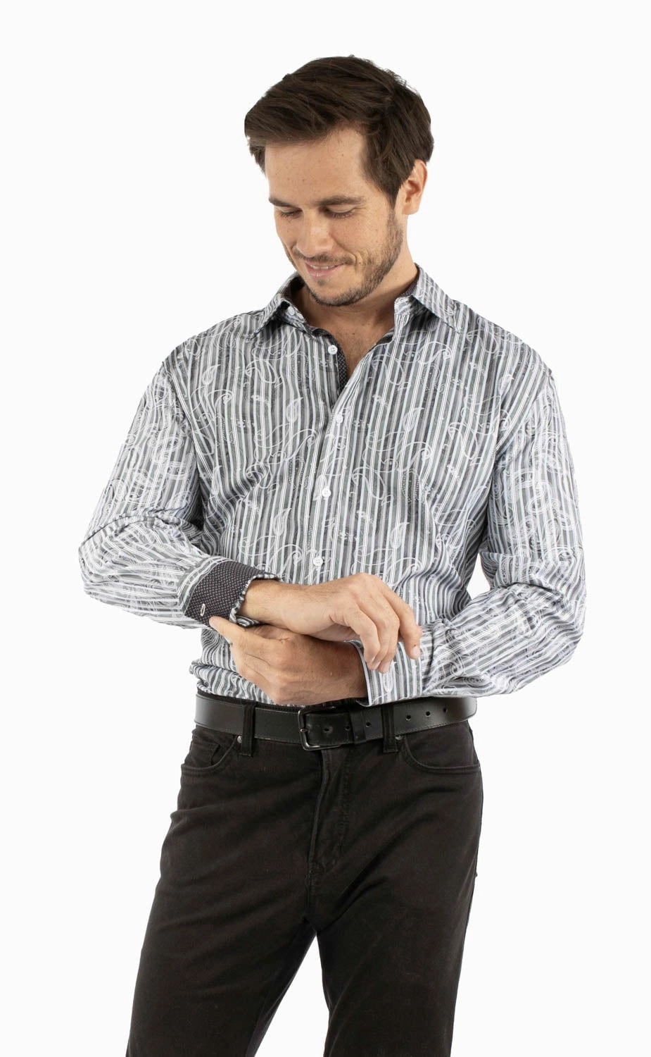 Scully Mens Paisley Jacquard Charcoal 100% Cotton L/S Shirt Coastal Vibes Stylish Element