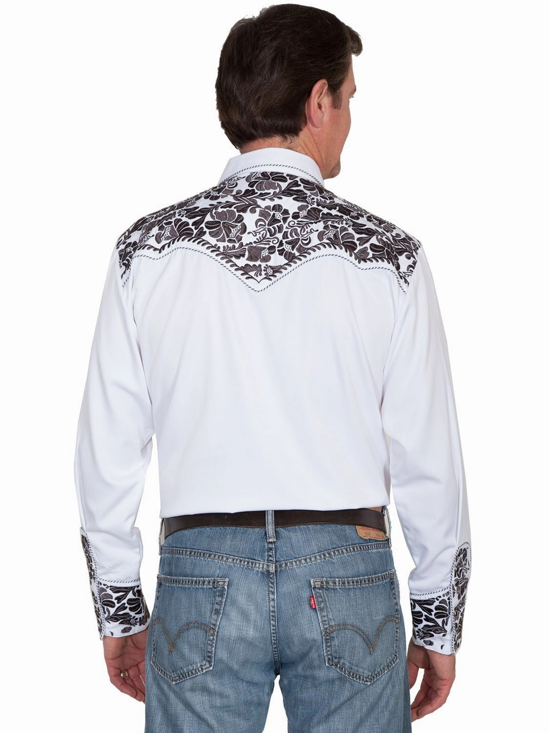 Scully Mens Pewter Poly/Rayon Tooled Floral L/S Shirt Workwear Approved