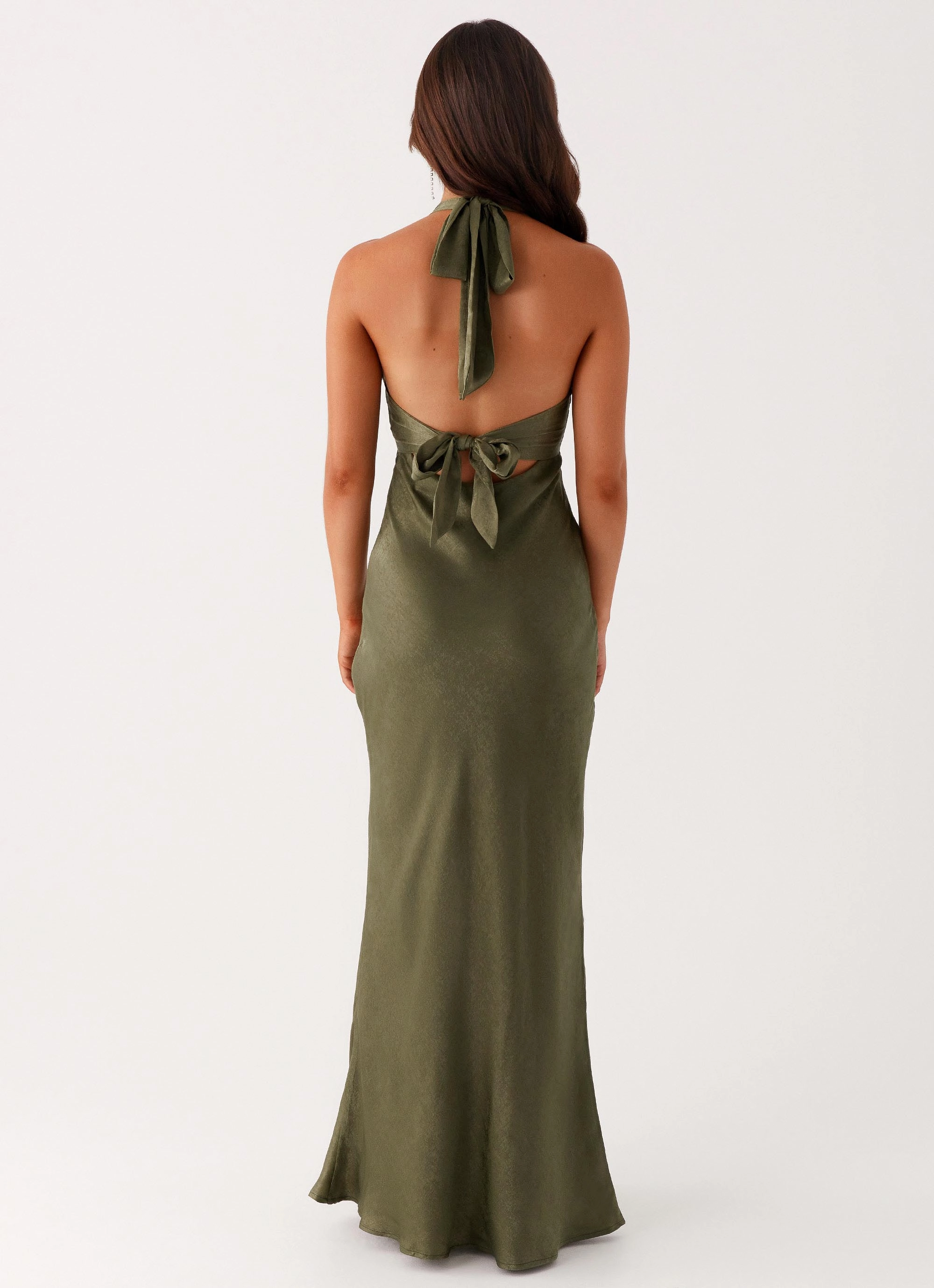 Heavy Hearted Satin Maxi Dress - Khaki Urban Minimalism Refined Aesthetic