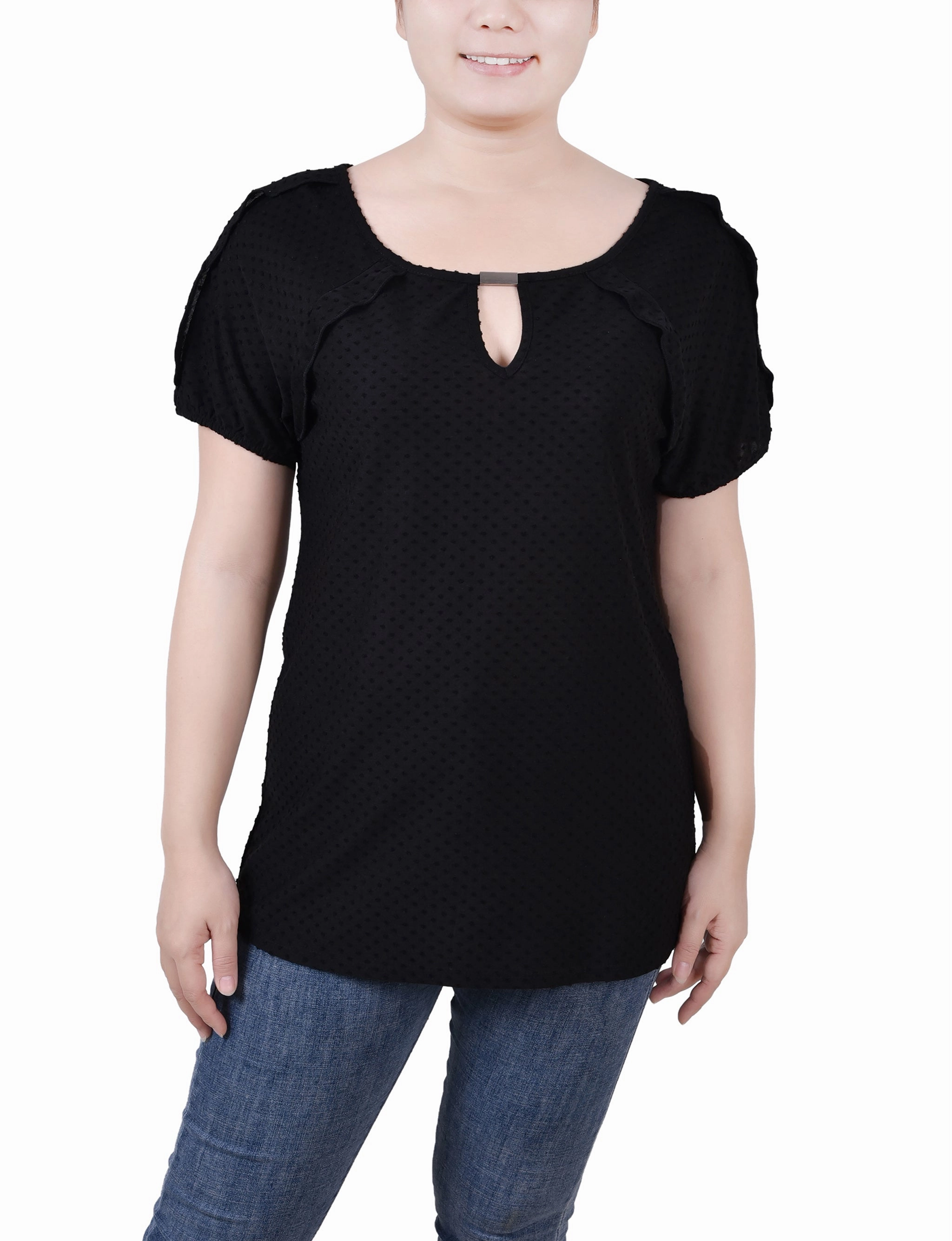 Petite Short Sleeve Swiss Dot Top Minimalist Aesthetic