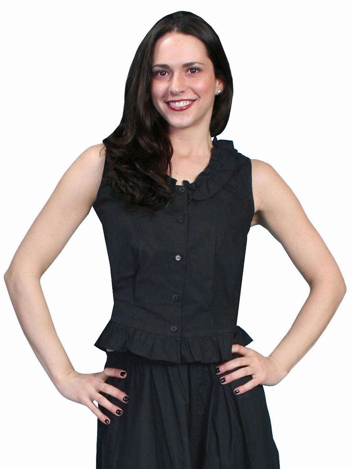 Scully Rangewear Womens Black 100% Cotton Ruffle Camisole Refined Aesthetic Smart Look
