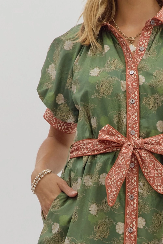 Lounge Mood Autumn Floral Belted Midi Dress