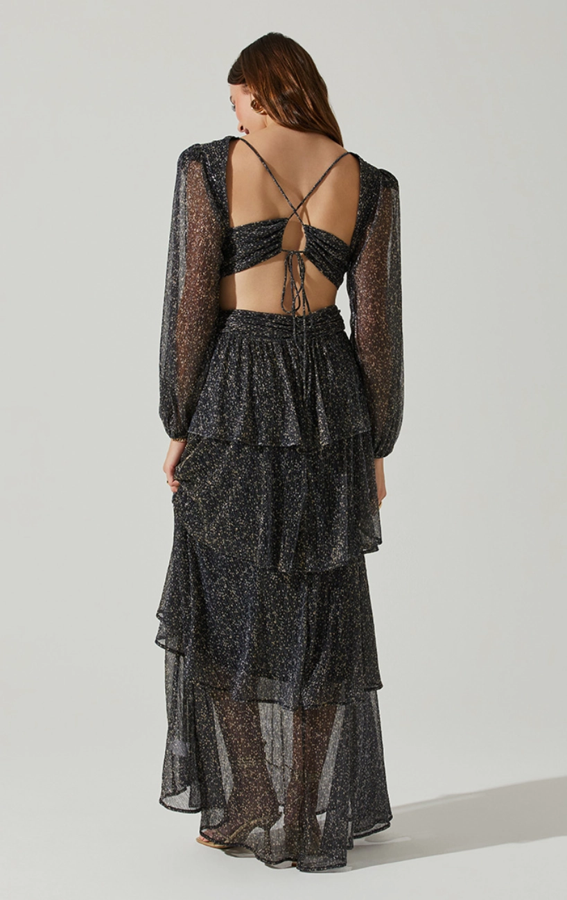 Airy Comfort Chic and Flattering Anora Dress in Black Sparkle