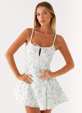 Helena Mini Dress - Vintage Ditsy Floral Work or Casual ruffle trim