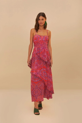 New Spirit Paisley Scarf Loopy Trim Maxi Dress in Red