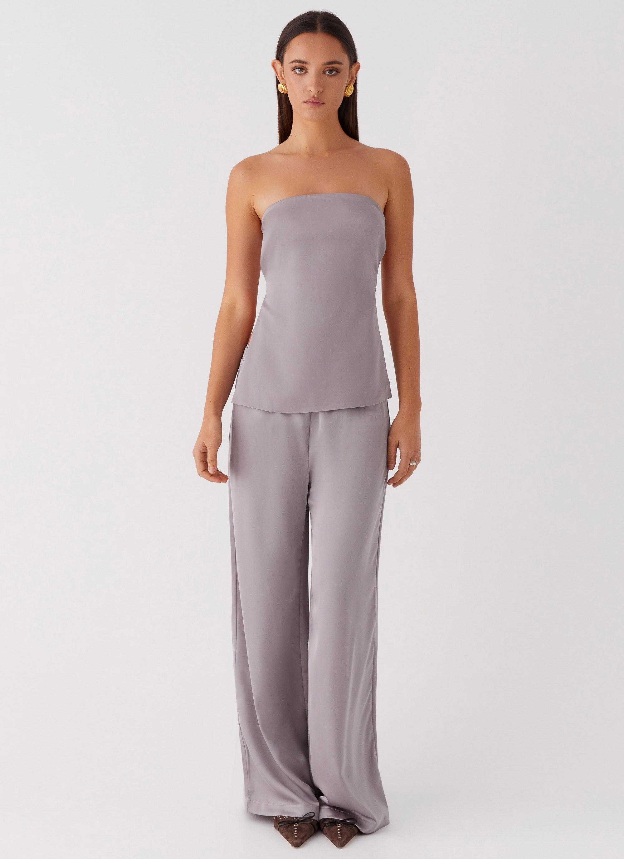 Light Stretch ReinforcedSeams Palm Cove Satin Pants - Grey Reflective details