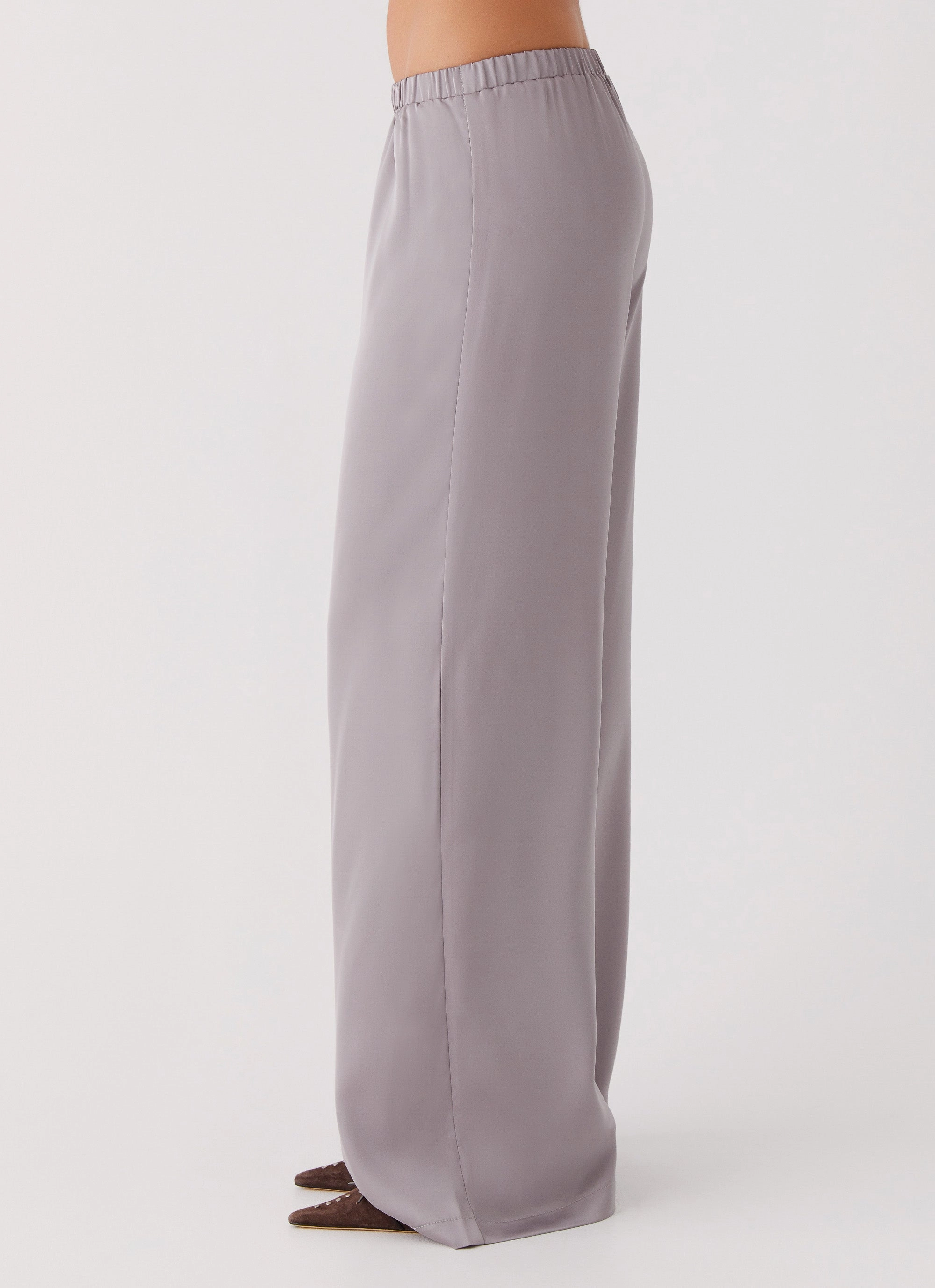 Palm Cove Satin Pants - Grey AntiPilling Interlock Knit