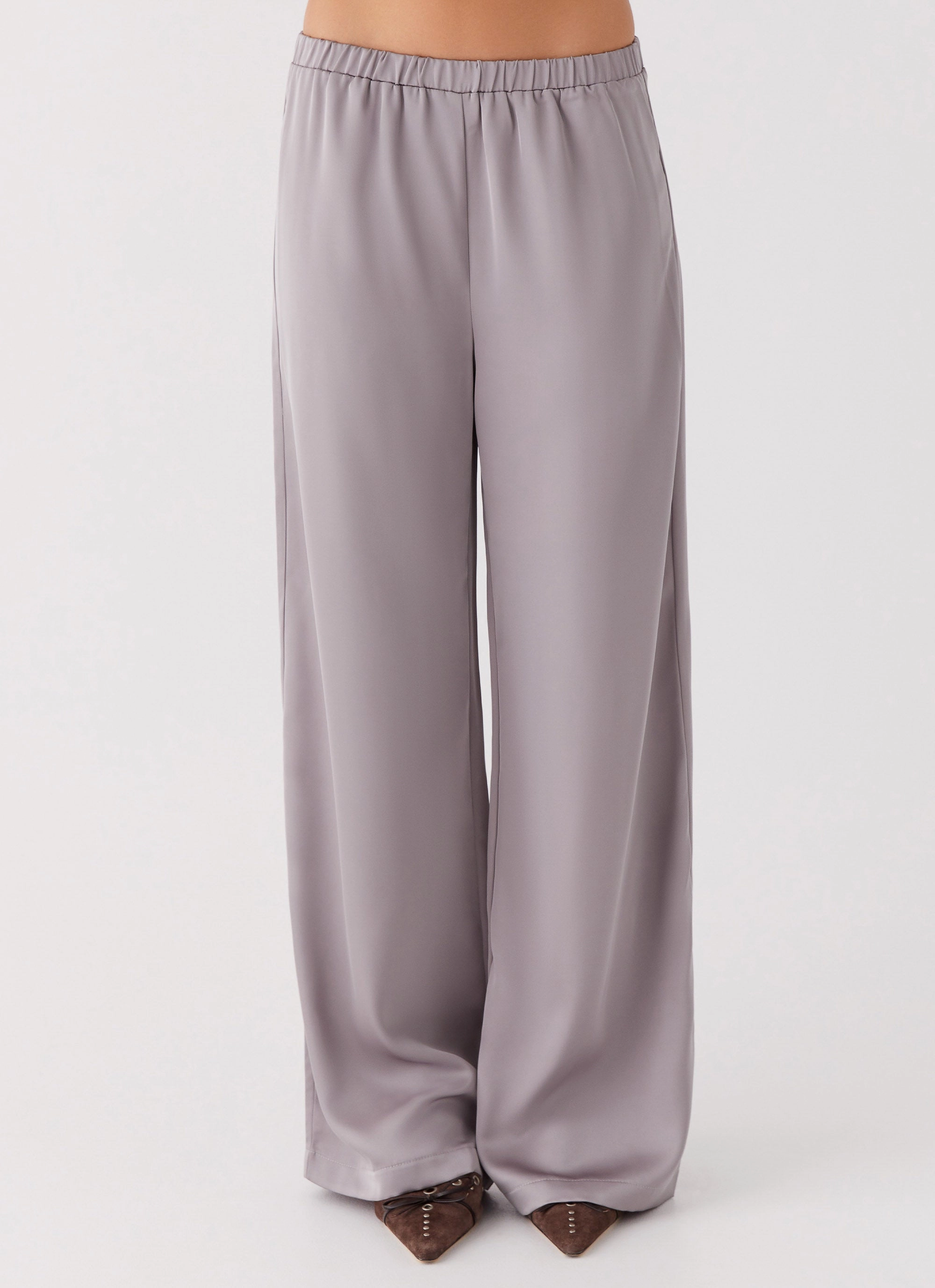 Chic Design Wear Long Wear Palm Cove Satin Pants - Grey Reflective details