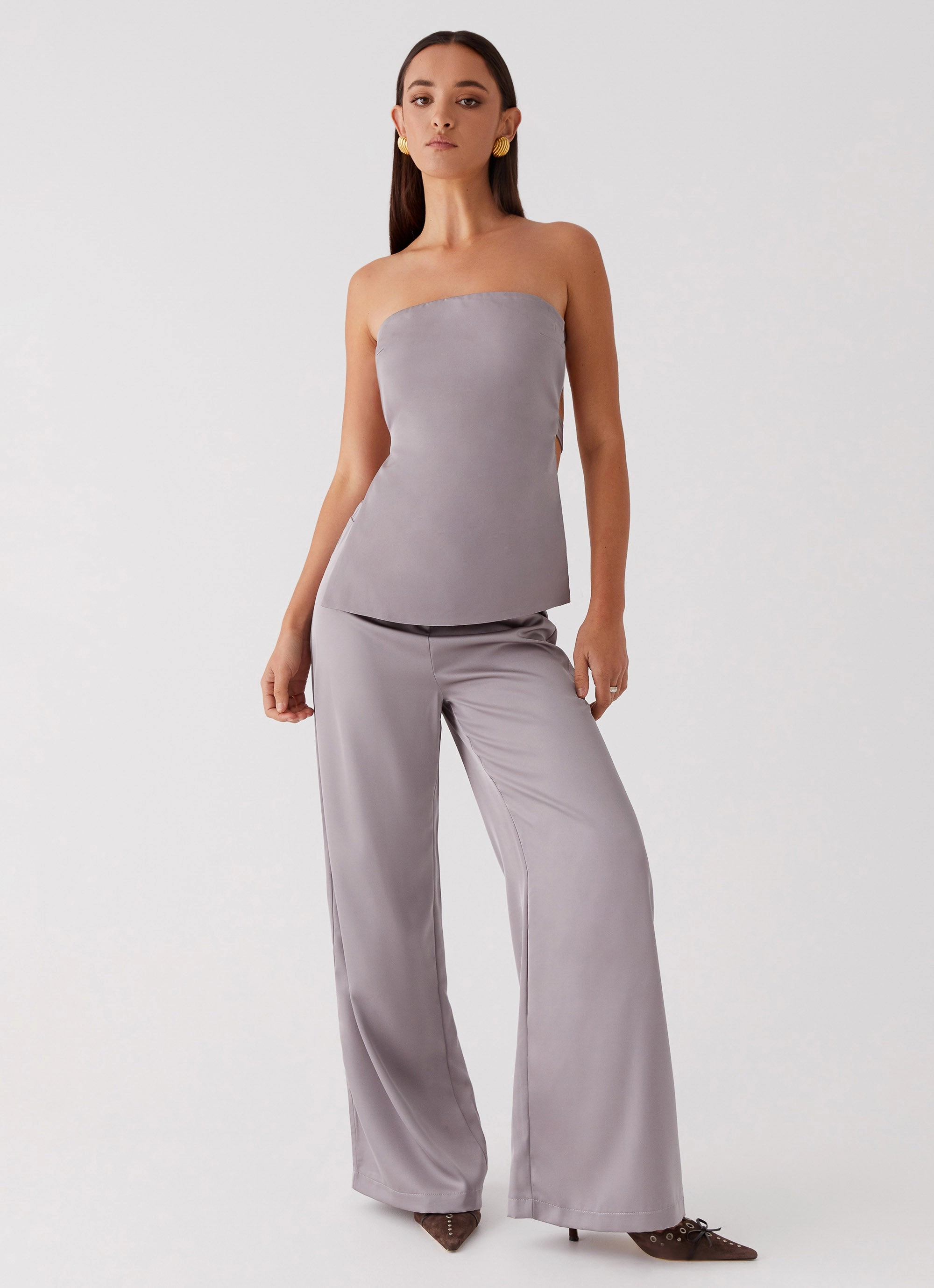 Sustainable Fabric Palm Cove Satin Pants - Grey Reflective details