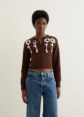 Pansy Flower Cardigan Fray Resistant Edges Street Fashion