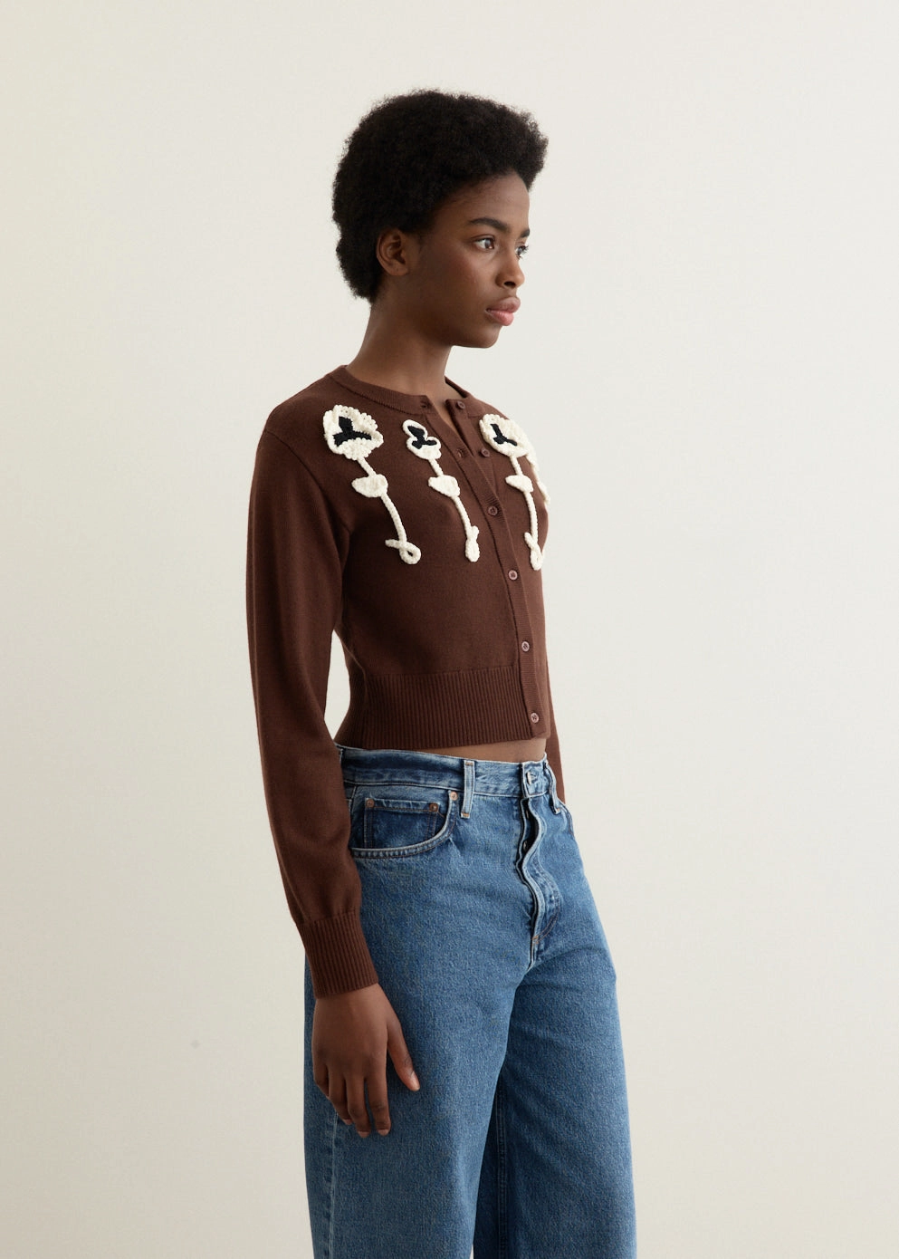 Weekend Classic Slub Texture Pansy Flower Cardigan