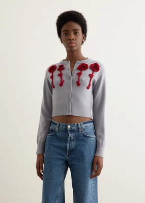 Pansy Flower Cardigan Hypoallergenic Fibers Brushed Inner Lining