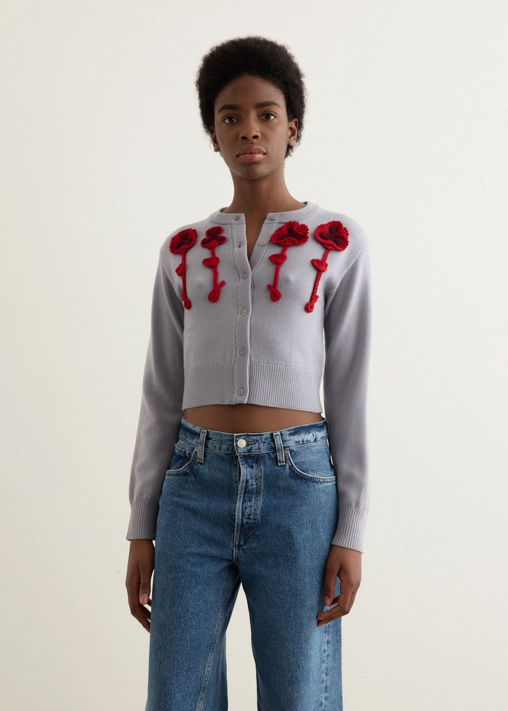 Pansy Flower Cardigan Hypoallergenic Fibers Brushed Inner Lining