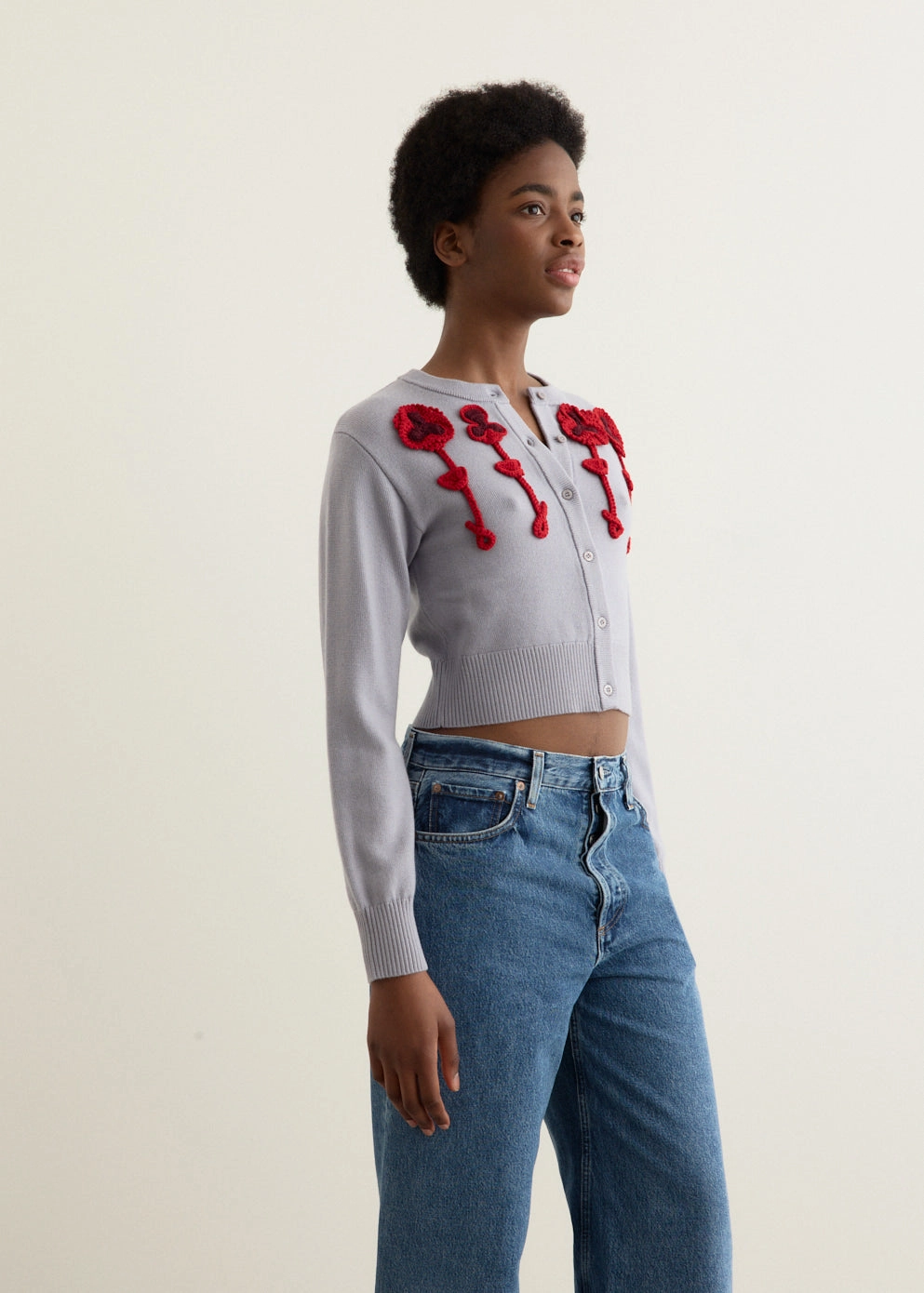 Pansy Flower Cardigan Layered Stitch Details