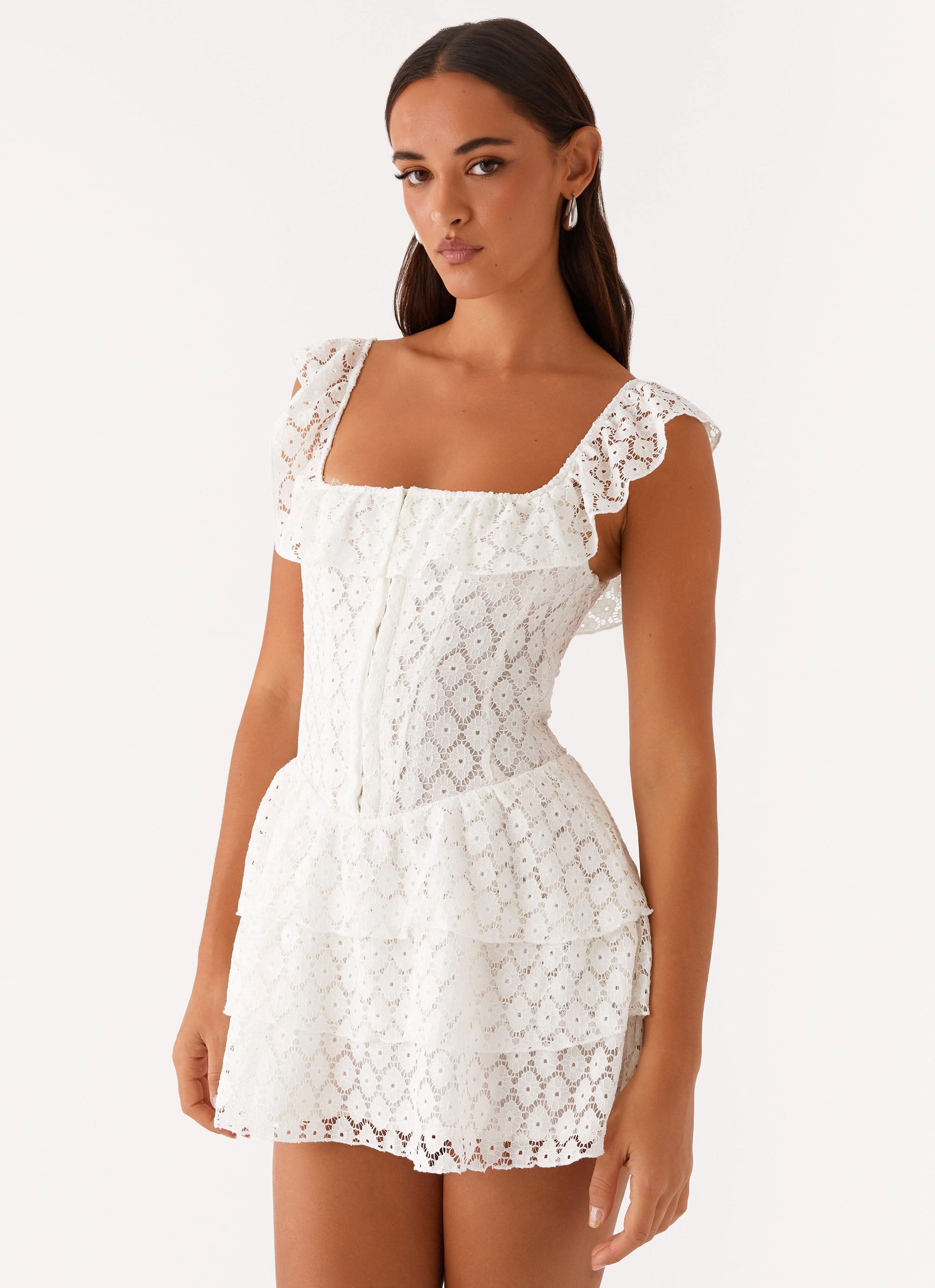 Paradise Dreams Corset Mini Dress - White Loose Fit