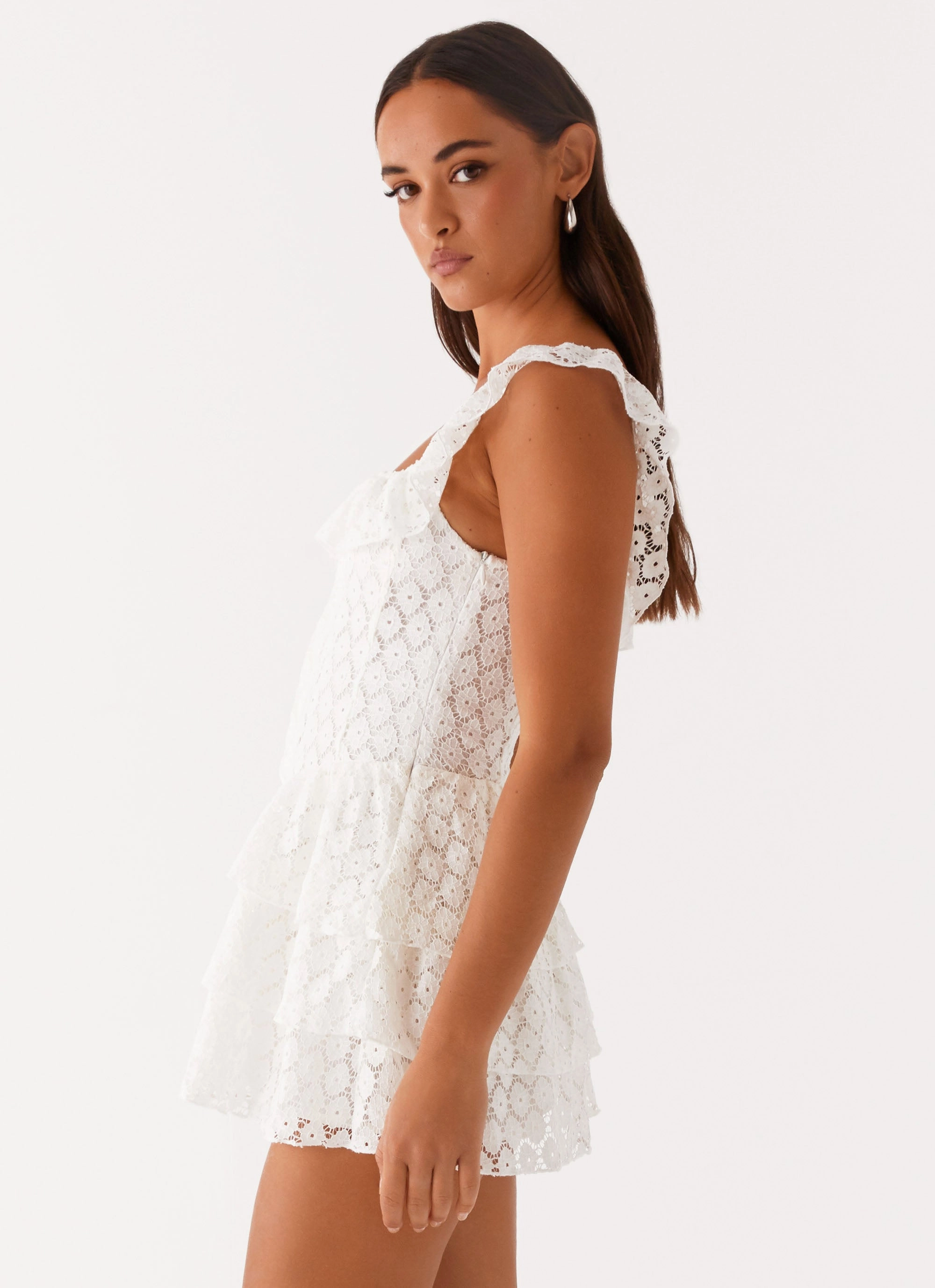 Paradise Dreams Corset Mini Dress - White Sheer Light