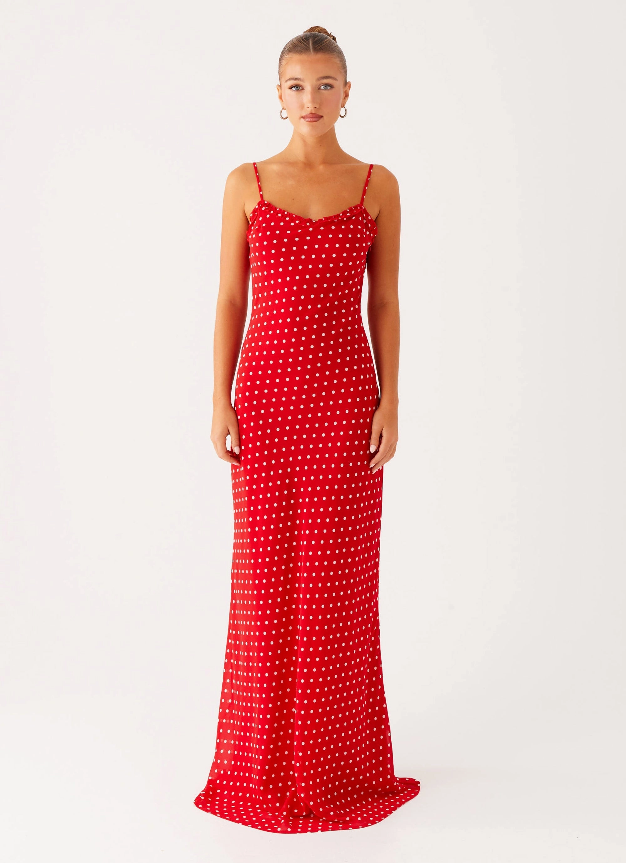 Pareo Maxi Dress - Red Polka Dot Form Fitting