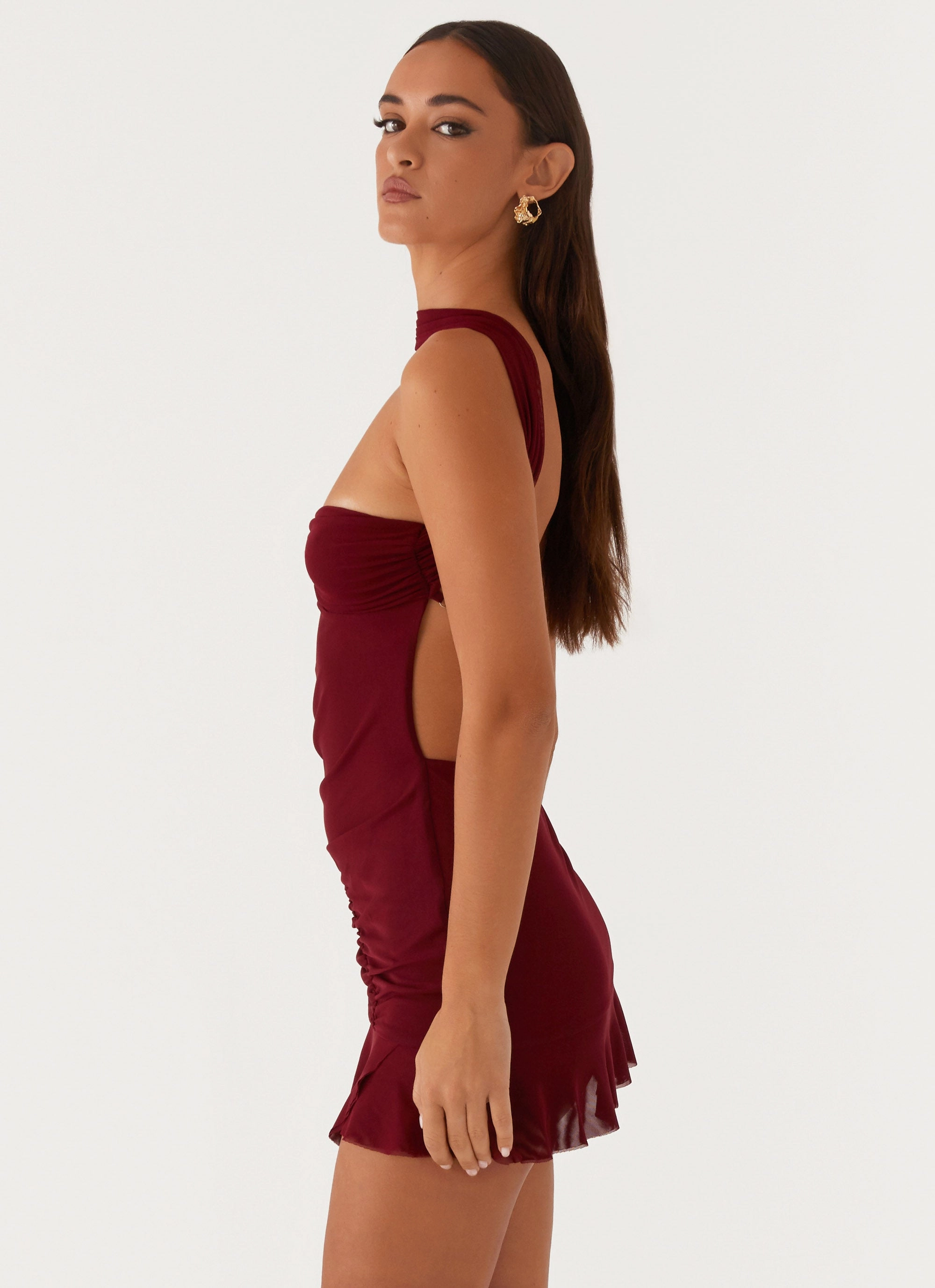 Semi Sheer Pari Open Back Mini Dress - Mulberry