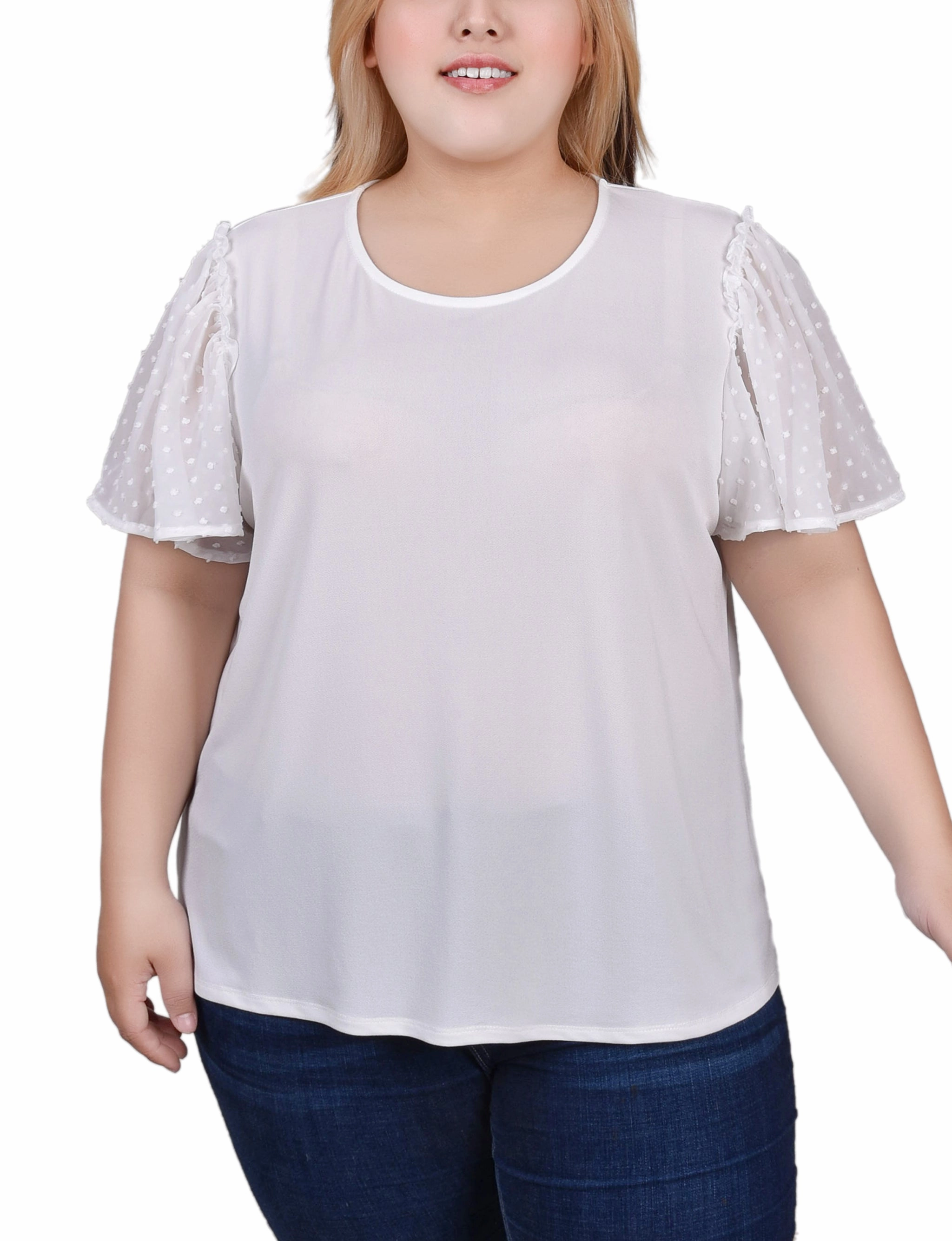Light Bow Timeless Fashion Plus Size Clip Dot Flutter Sleeve Top