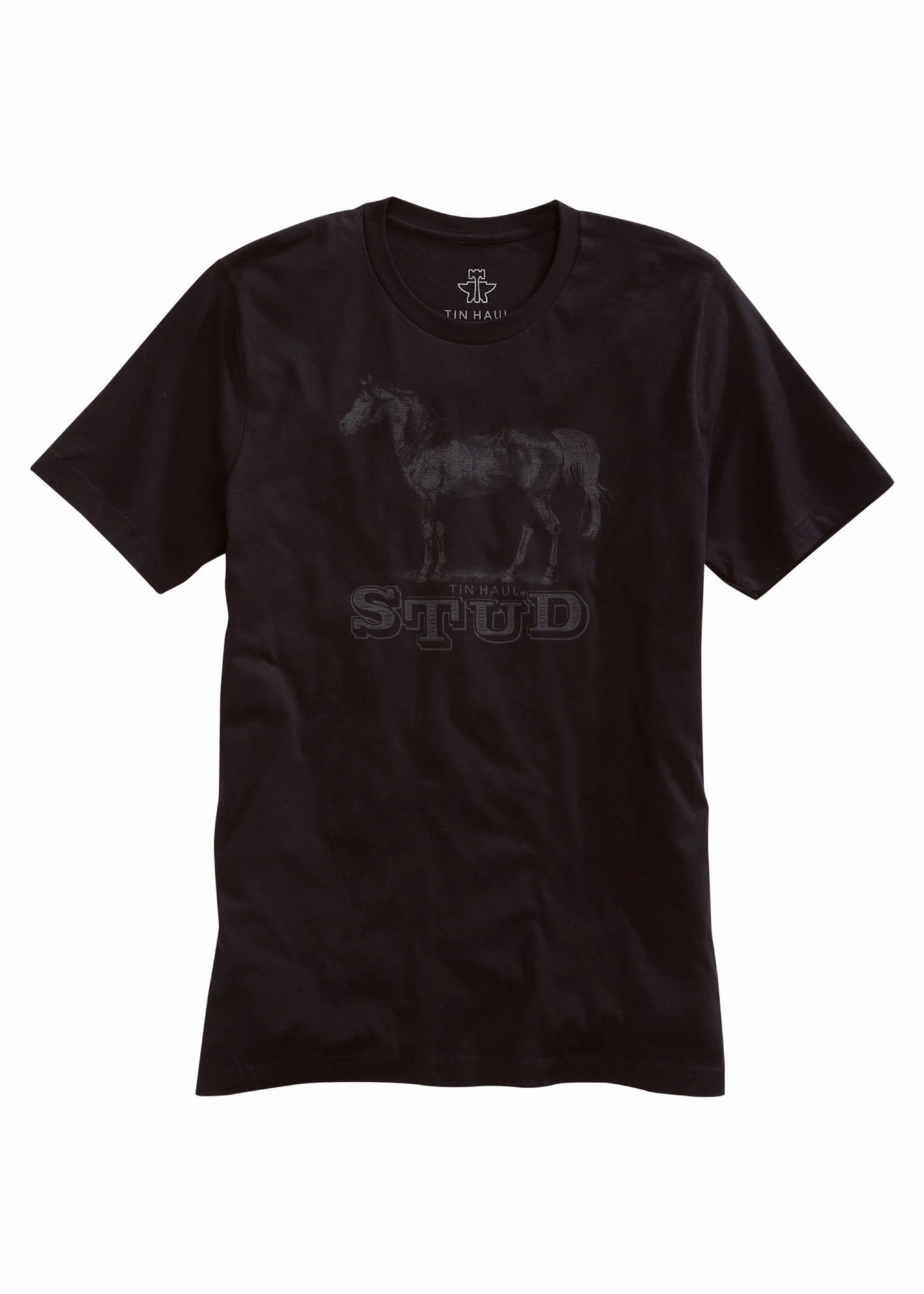 Tin Haul Unisex Black 100% Cotton Stud Horse S/S T-Shirt Neutral Tone Breathable Underarm Vents