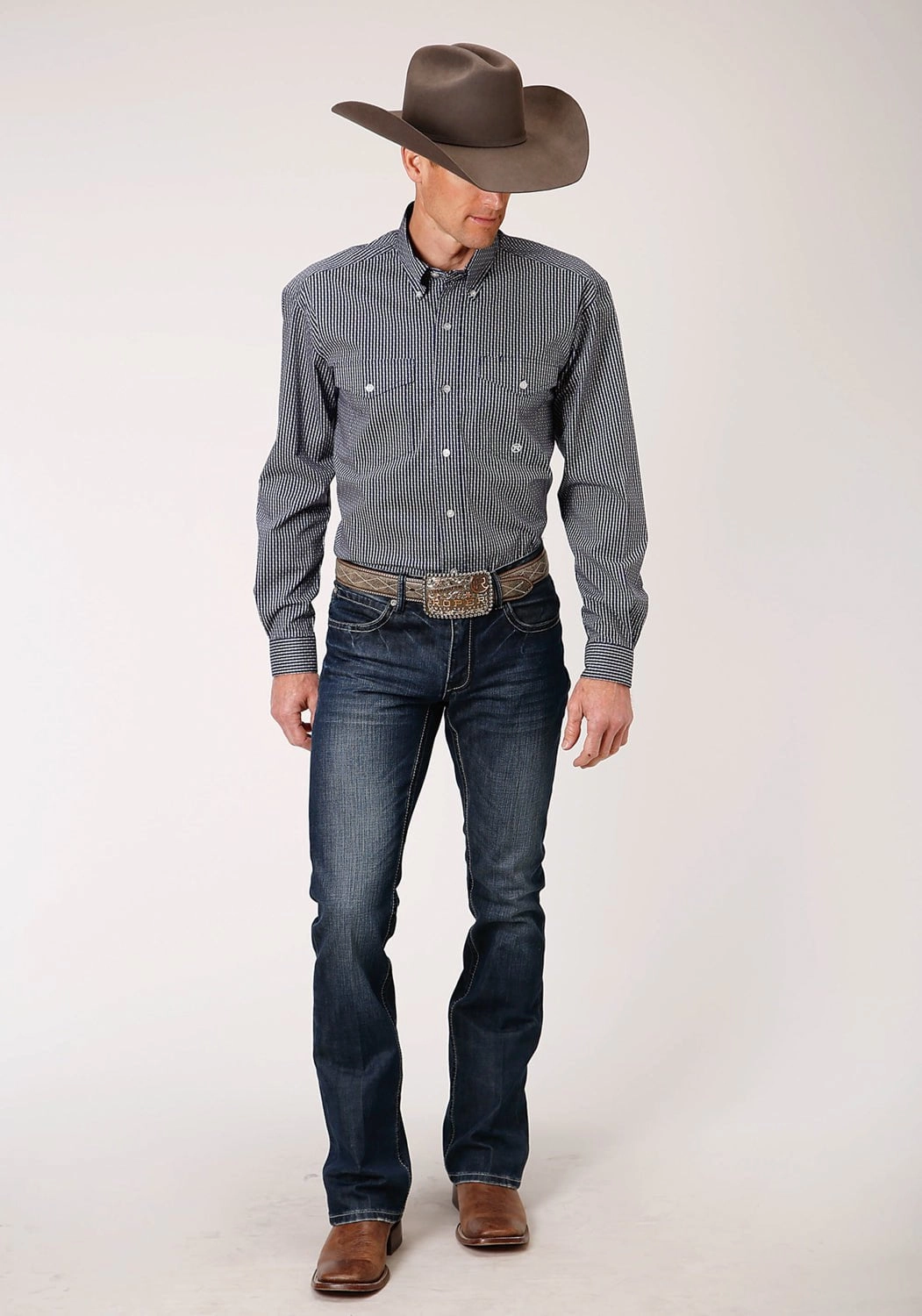 Mountain Escape Ethical production Roper Mens Blue Cotton Blend Arrow Rope BD L/S Btn Shirt