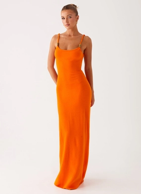 Elaina Knit Maxi Dress - Orange Pure Color SmoothEdgeFinish