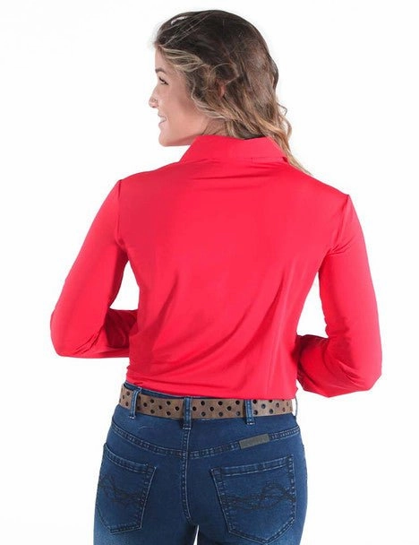 Cowgirl Tuff Womens Breathe Instant Pullover Bright Red Nylon L/S Blouse Trendy Outfit Summer Fashion