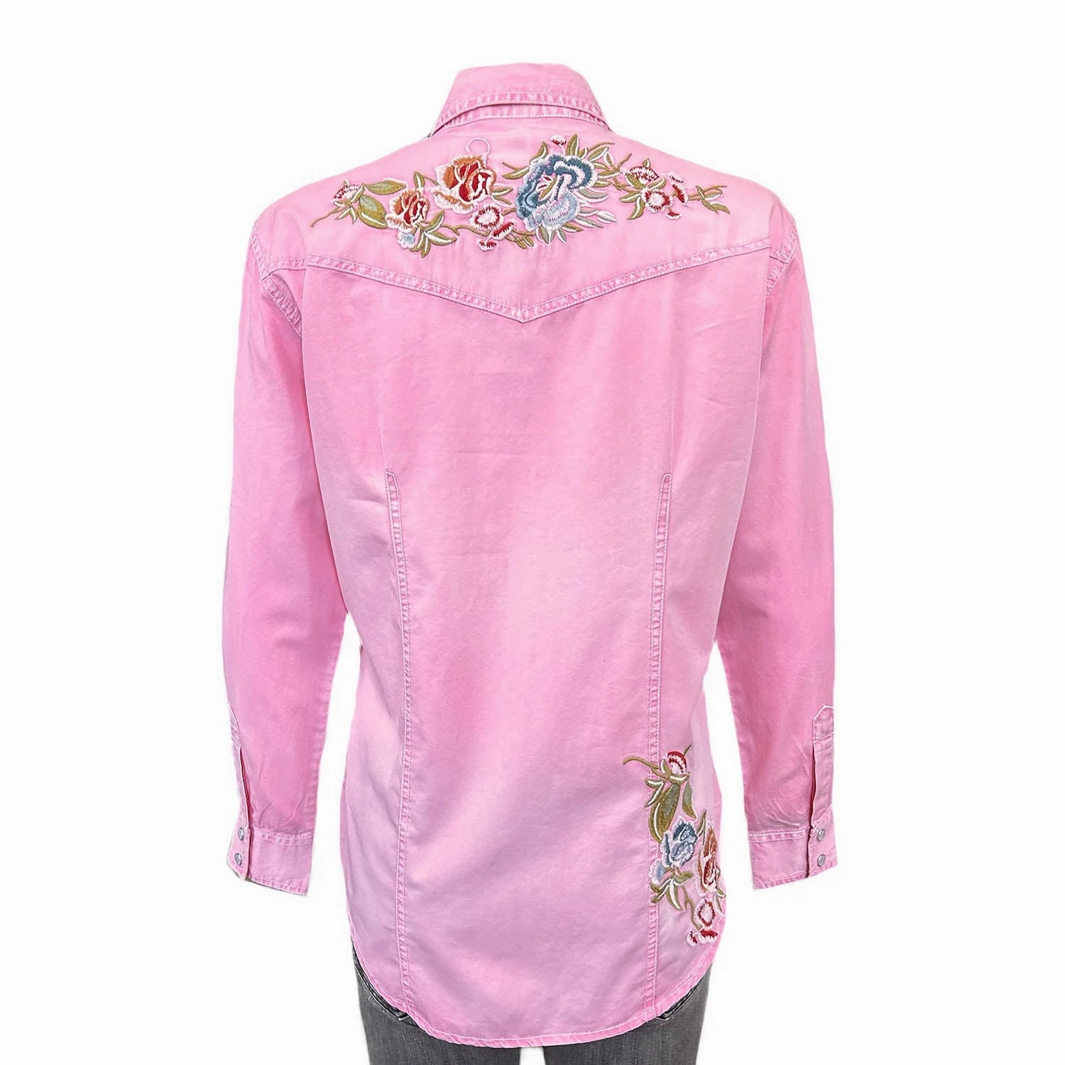 Rockmount Womens Denim Floral Embroidered Pink 100% Cotton L/S Shirt Outdoor Gear Summer Fashion