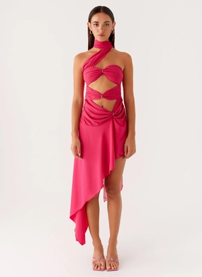 Circa Scarf Midi Dress - Hot Pink Chic Balance