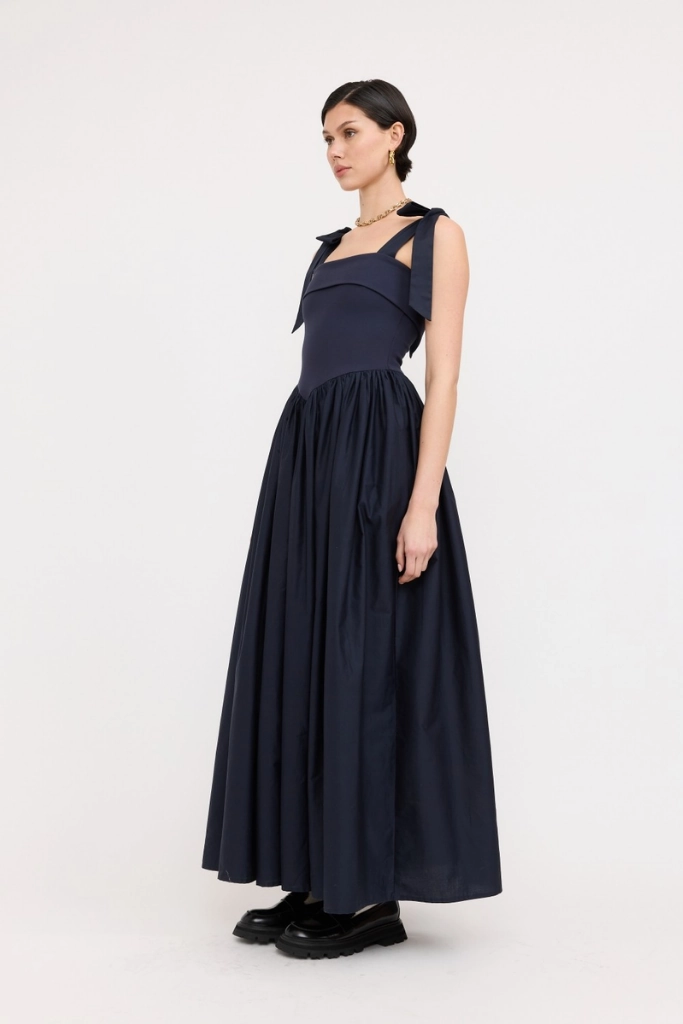 BiasCutSilhouette Dress for brunch Phoebe Upper Knit Maxi Dress in Navy