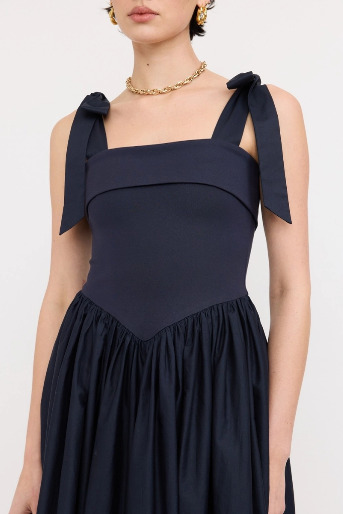 Phoebe Upper Knit Maxi Dress in Navy Soft Draping