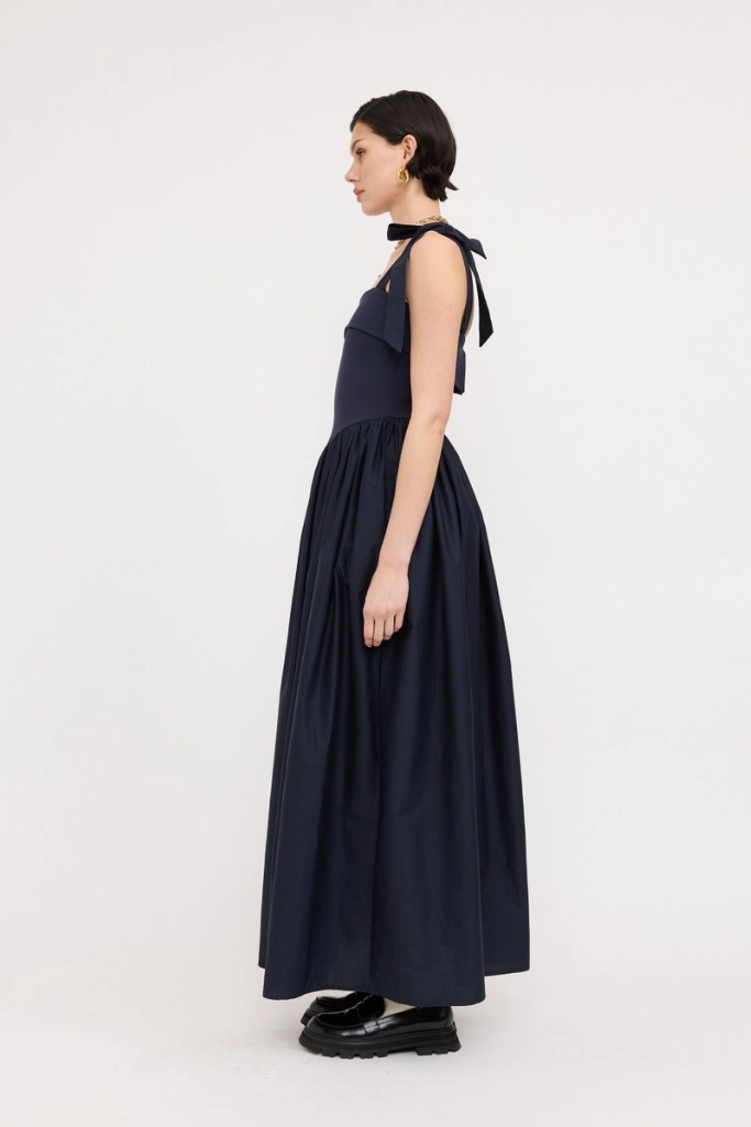 Phoebe Upper Knit Maxi Dress in Navy Bold Simplicity Sophisticated Cut