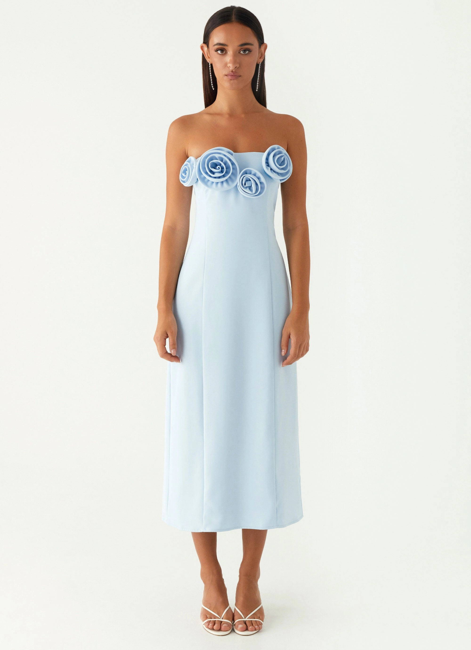 Birthday-Celebration Drapey Fabric Patsie Strapless Midi Dress - Blue