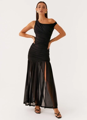 Scalloped-Edge Pavilion Maxi Dress - Black