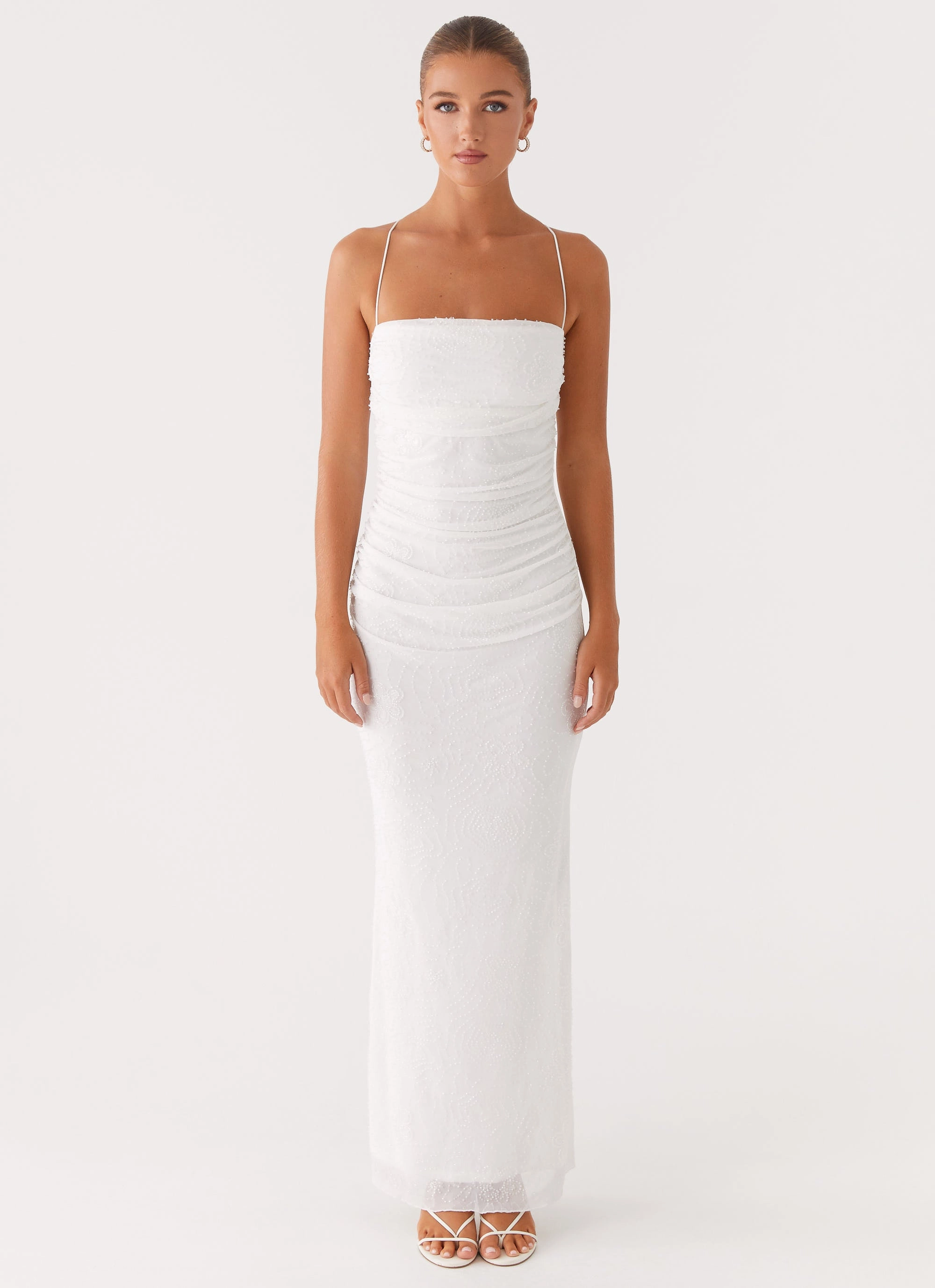Paxton Beaded Maxi Dress - White Fashion Essential Delicate Details