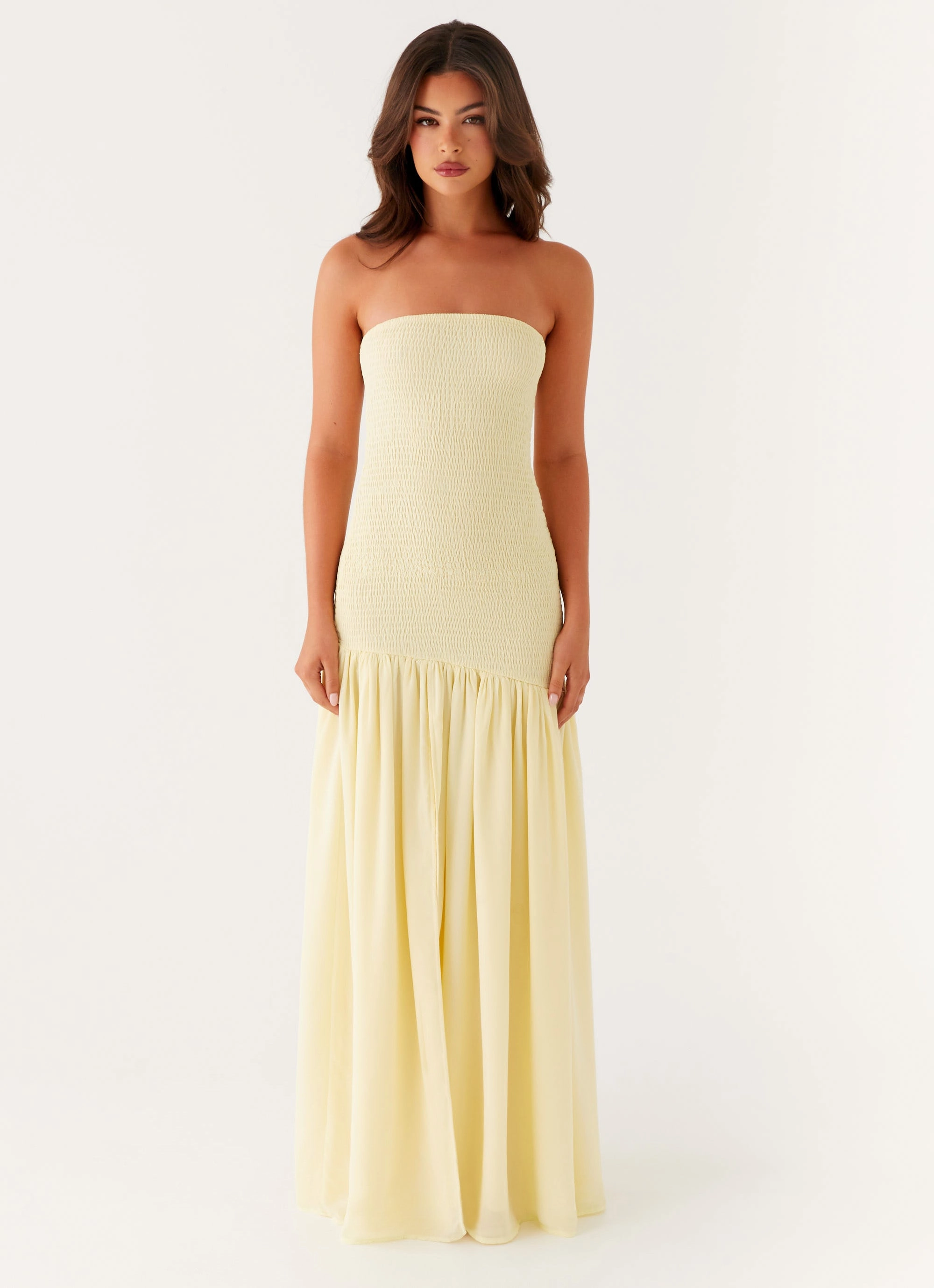 Satin Touch Floating Shape Royce Maxi Dress - Yellow
