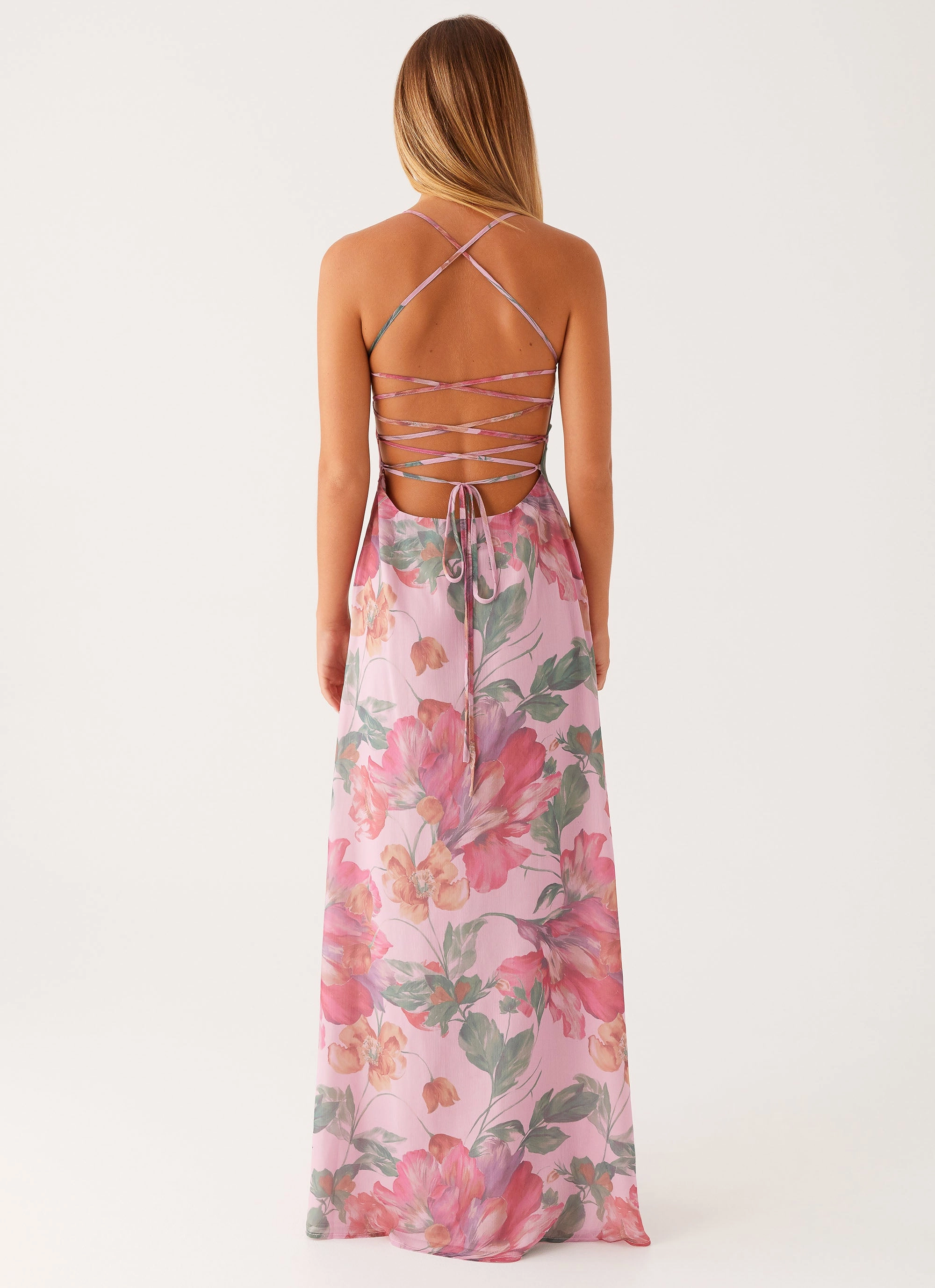 Collar Accent Everyday Outfit Peggy Maxi Dress - Pink Floral