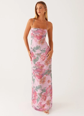 Peggy Maxi Dress - Pink Floral Smooth Design urban vibe