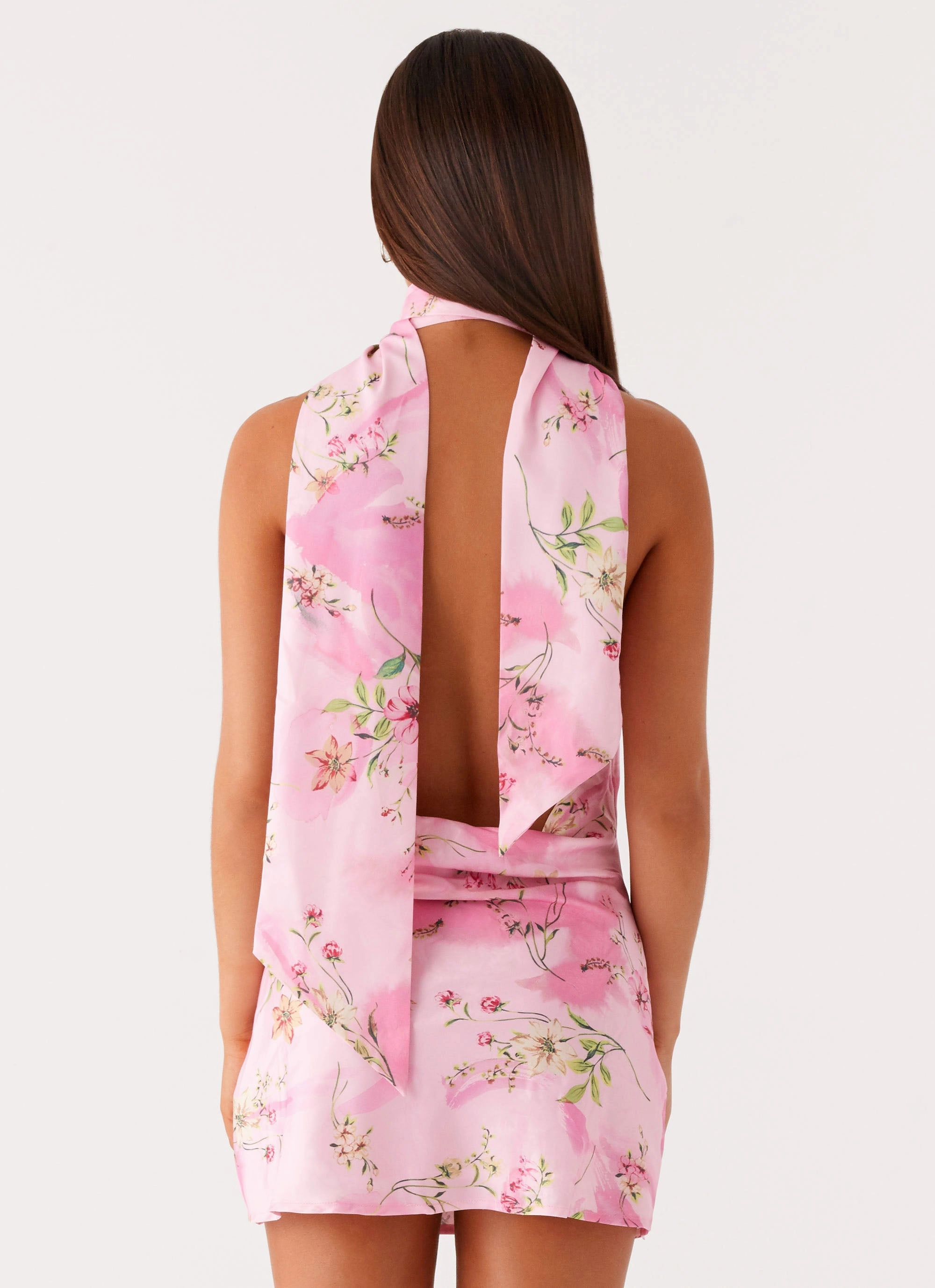 wrap waist Trendy Wearable Heidi Mini Dress - Pink Floral