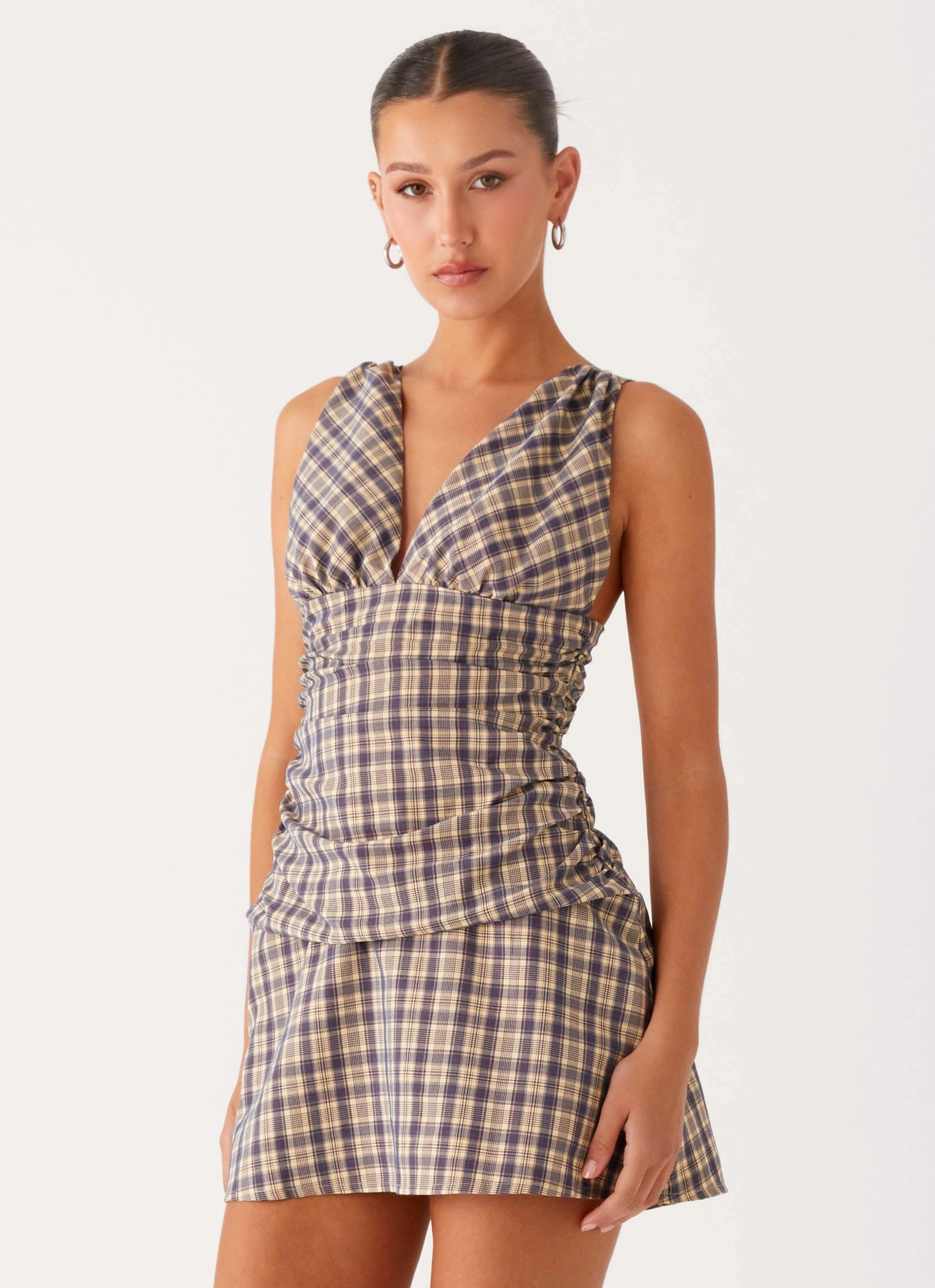 Youthful Look Night Appeal Tablo Drop Waist Mini Dress - Check Print