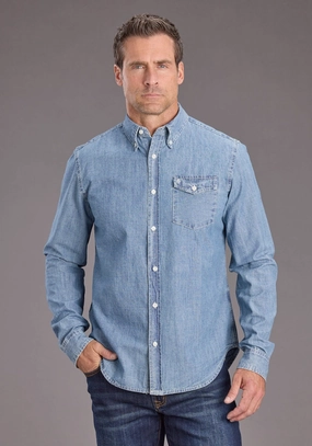 Stetson Mens Chambray 1 Pocket Blue 100% Cotton 1 Pkt L/S Shirt Fall Fashion Versatile Design