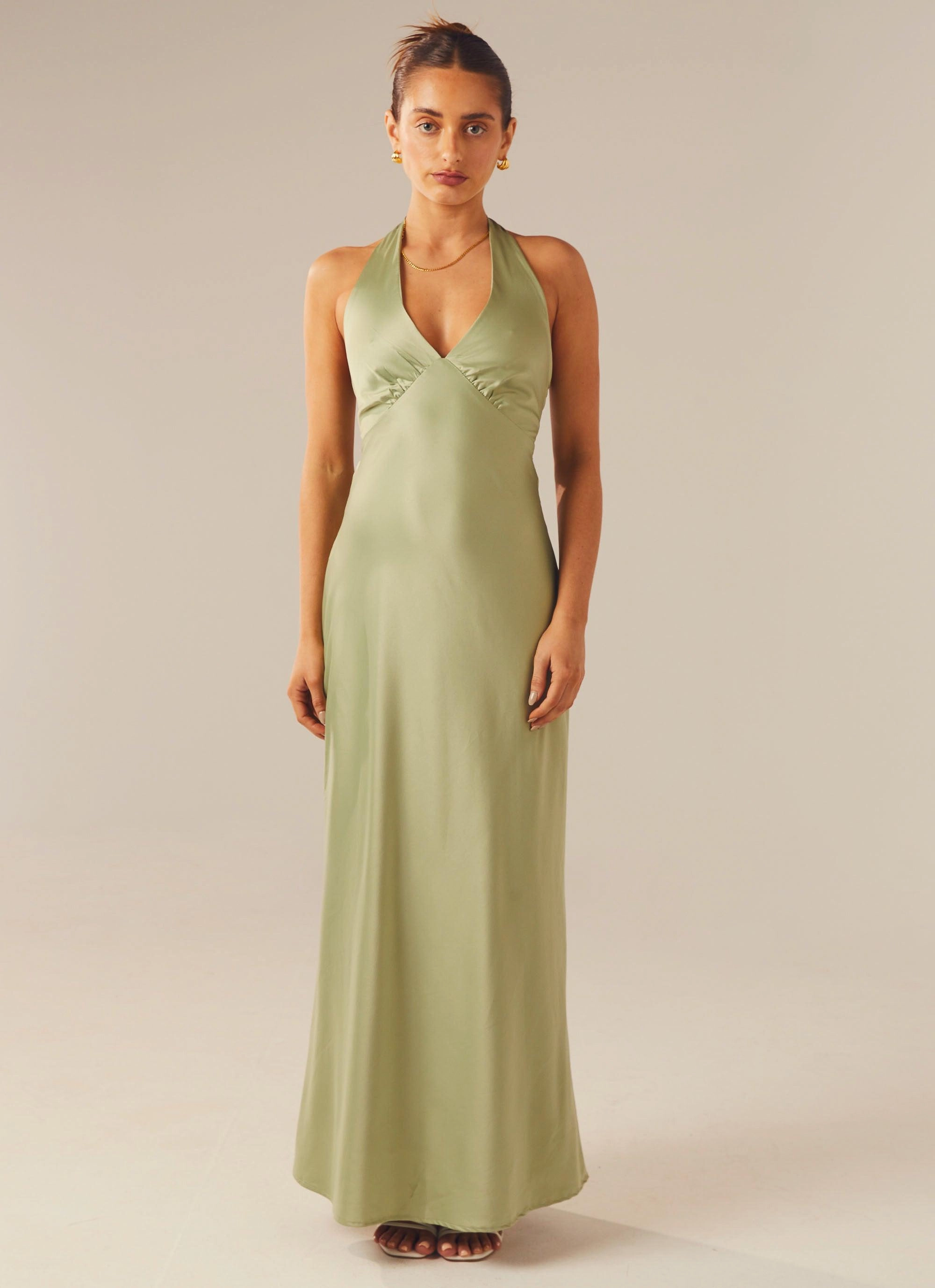 Heavy Hearted Satin Maxi Dress - Sage Classic Fit