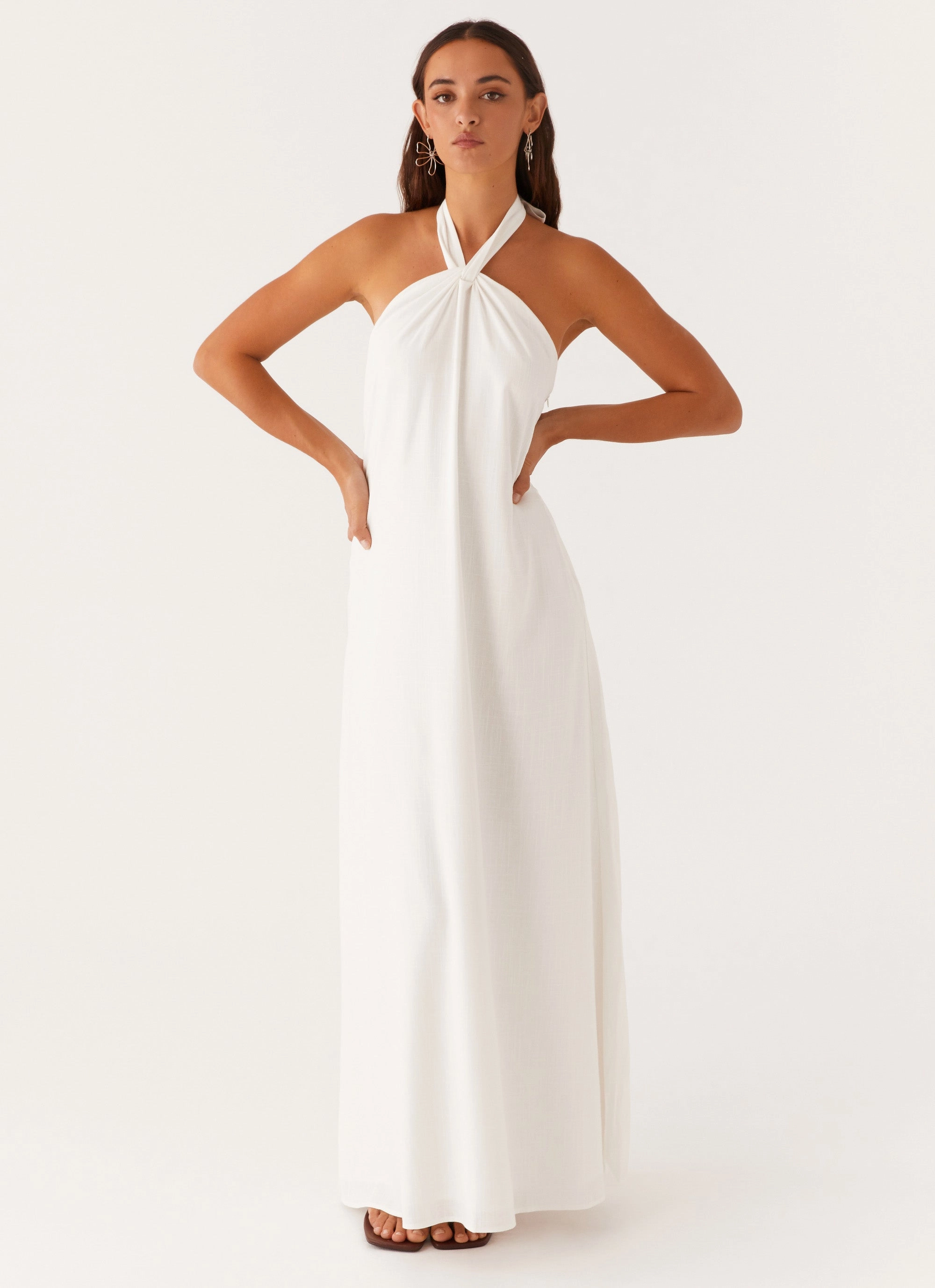 Golden Child Linen Maxi Dress - White Celebrity-Inspired