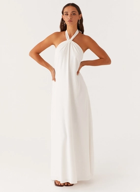 Golden Child Linen Maxi Dress - White Celebrity-Inspired