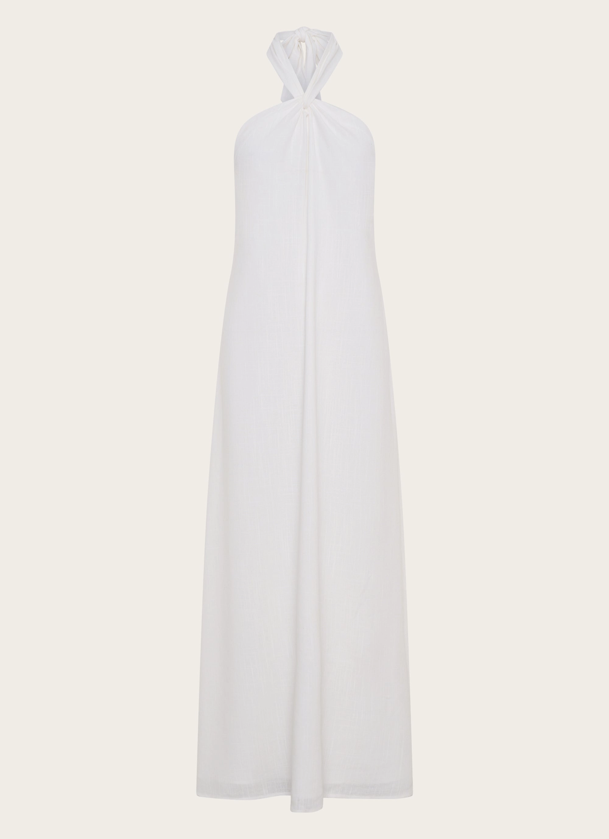 Golden Child Linen Maxi Dress - White Ruffle Hem Refined Form