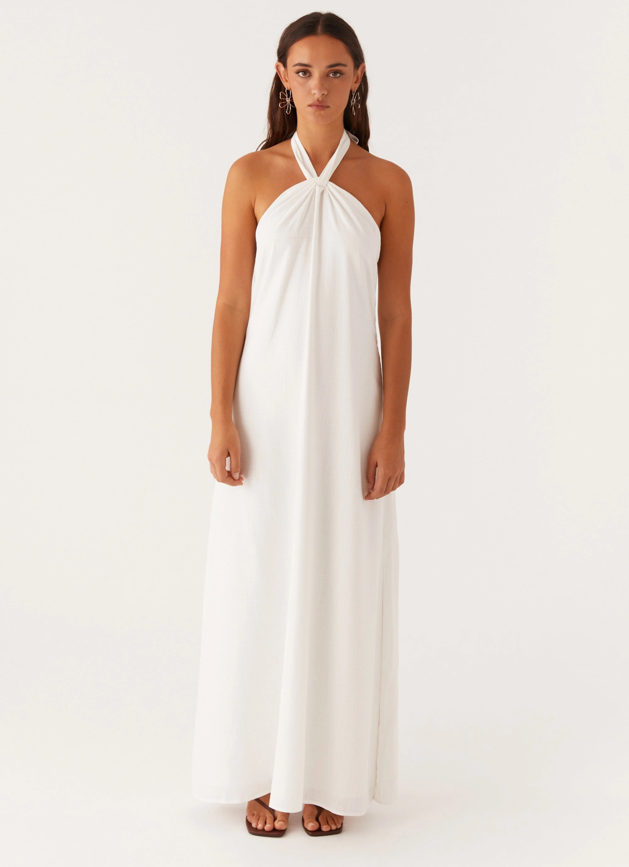 Golden Child Linen Maxi Dress - White Seasonal Layering Floral Comfort