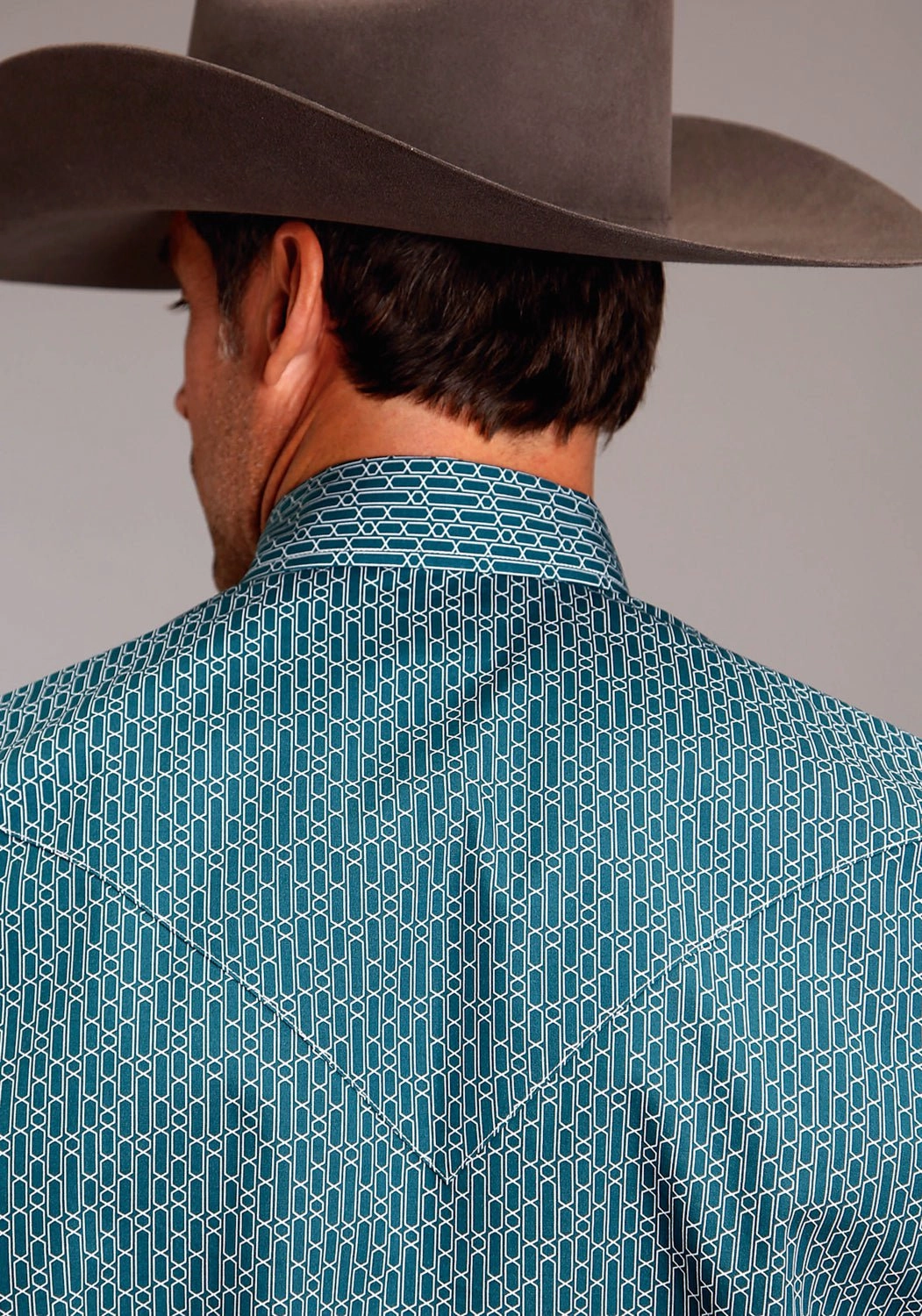 Stetson Mens Hex Key Print Green 100% Cotton L/S Shirt Relaxed Silhouette Artistic Design