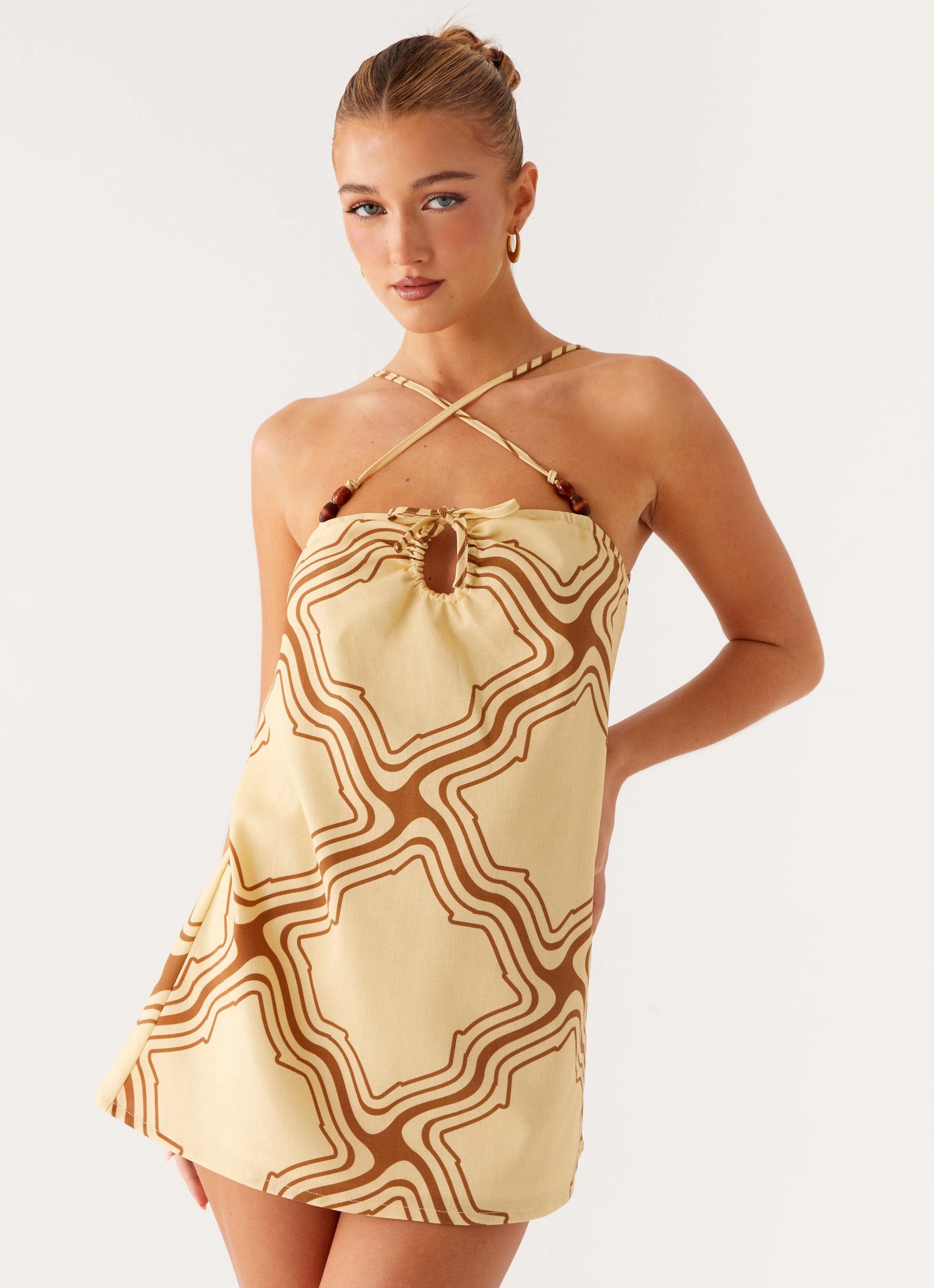 Grace Glow Spring-Season Naomi Criss Cross Mini Dress - Tidal Wave Print