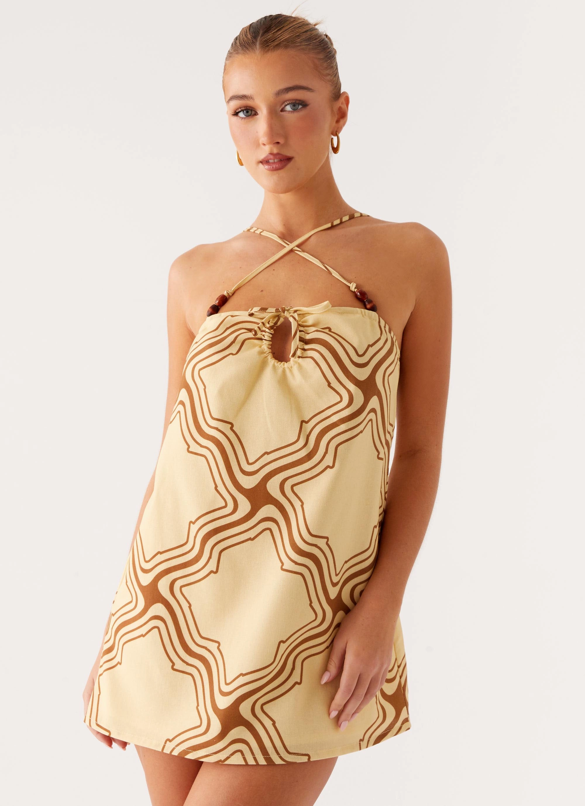 Style Base Smooth-Lining Naomi Criss Cross Mini Dress - Tidal Wave Print